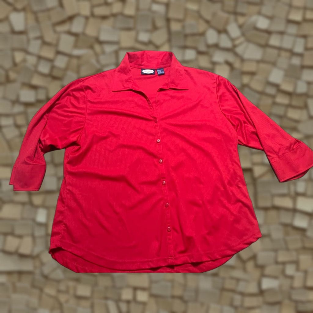 Vintage Zoey Beth Shirt Women's Plus Size 3X Red Button-Up 3/4 Sleeve Casual Solid Modern Size XXL / US 16-18 / IT 52-54 - 1 Thumbnail