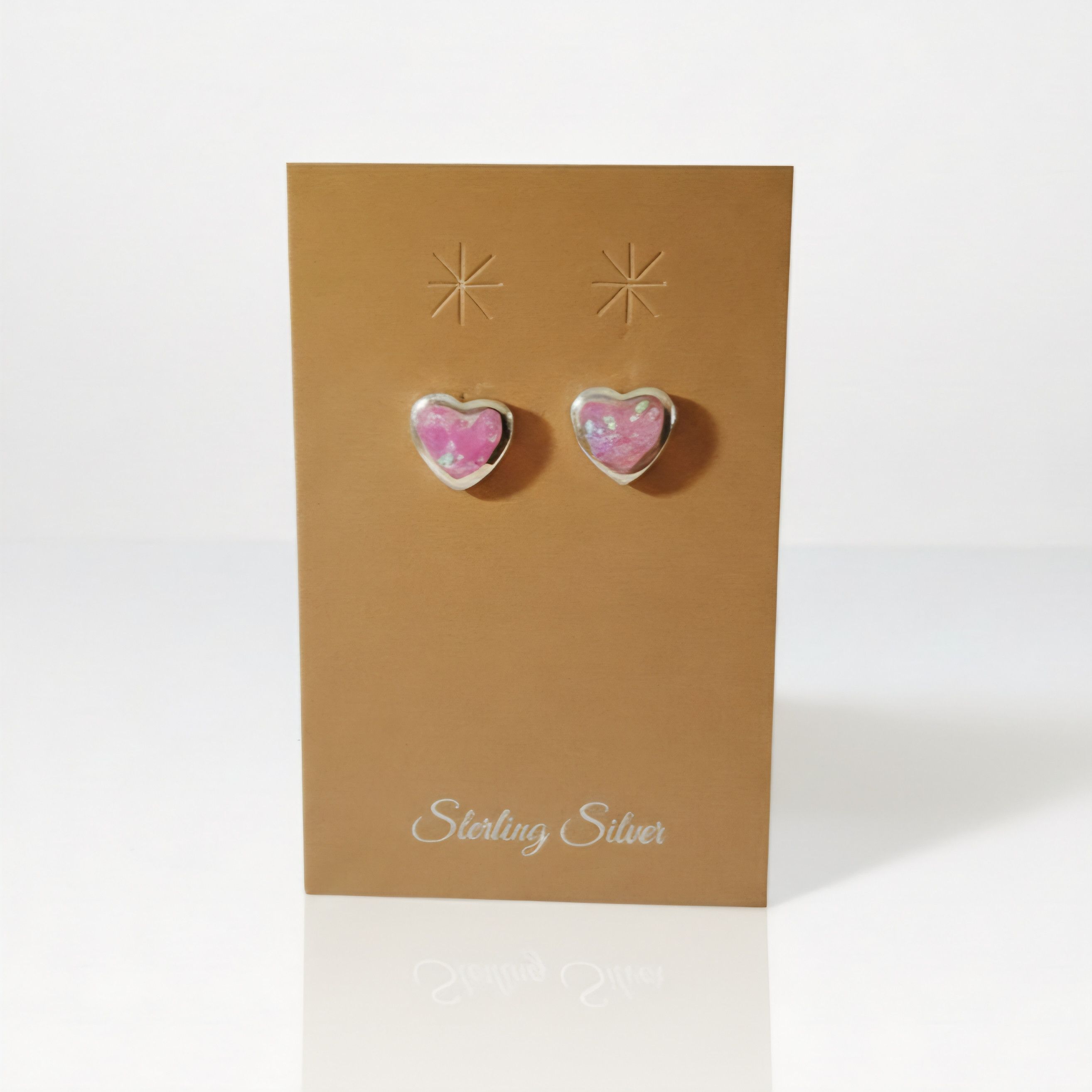 Other Opal Heart 925 Earrings Sterling Silver Pink Pierced Studs Size ONE SIZE - 1 Thumbnail