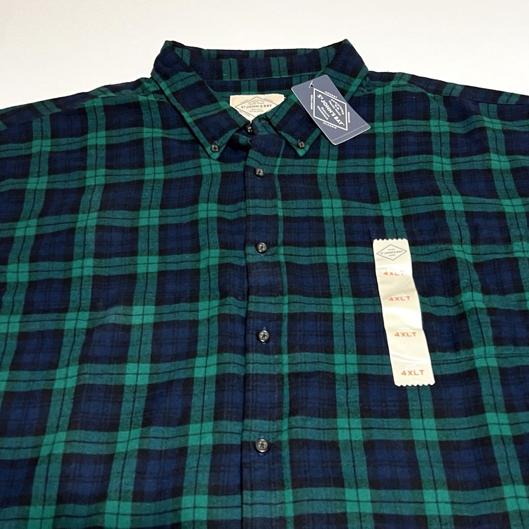 Vintage St. John's Bay Shirt Mens 4XLT Flannel Button-Up Green Plaid Big & Tall Classic Fit Easy Care Pockets Size US XXL / EU 58 / 5 - 2 Thumbnail