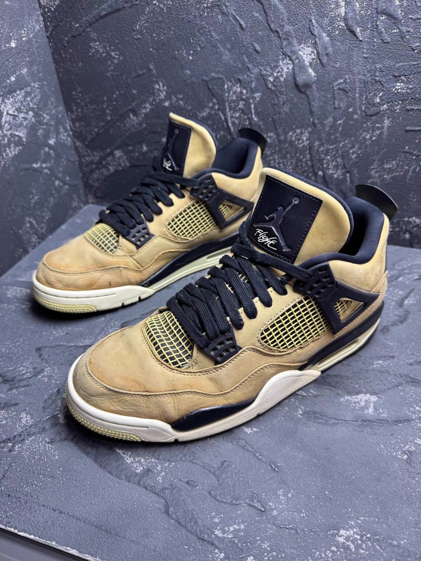 Nike Air Jordan 4 Pearl Milk Tea Black & Yellow Q10 Size US 10.5 / EU 43-44 - 1 Thumbnail