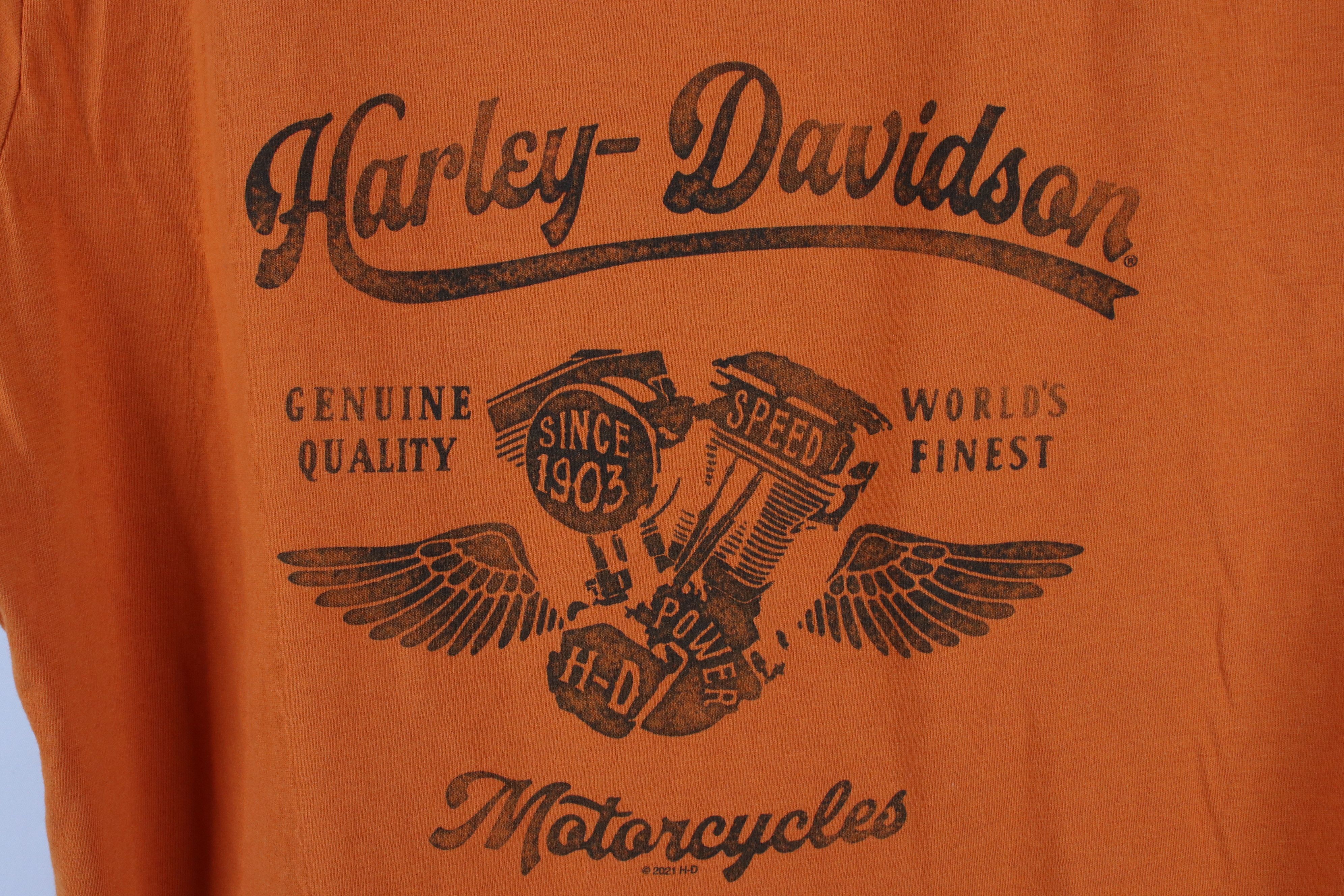 Harley Davidson × Vintage Vintage Y2K Harley Davidson Spell Out Script T-Shirt Orange Size M / US 6-8 / IT 42-44 - 4 Thumbnail