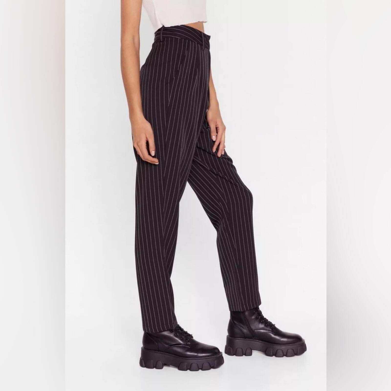 Other Nasty Gal / Pinstripe Smart High Waisted Pants / black Size 26" / US 2 / IT 38 - 11 Thumbnail