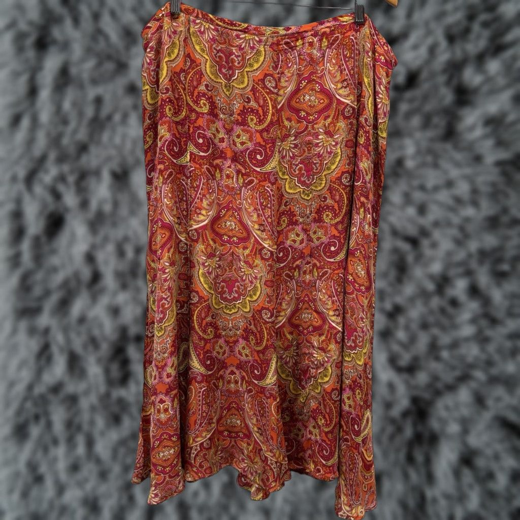VINTAGE Talbots Maxi Skirt Plus Women's 22W Silk Orange Paisley - Main Image