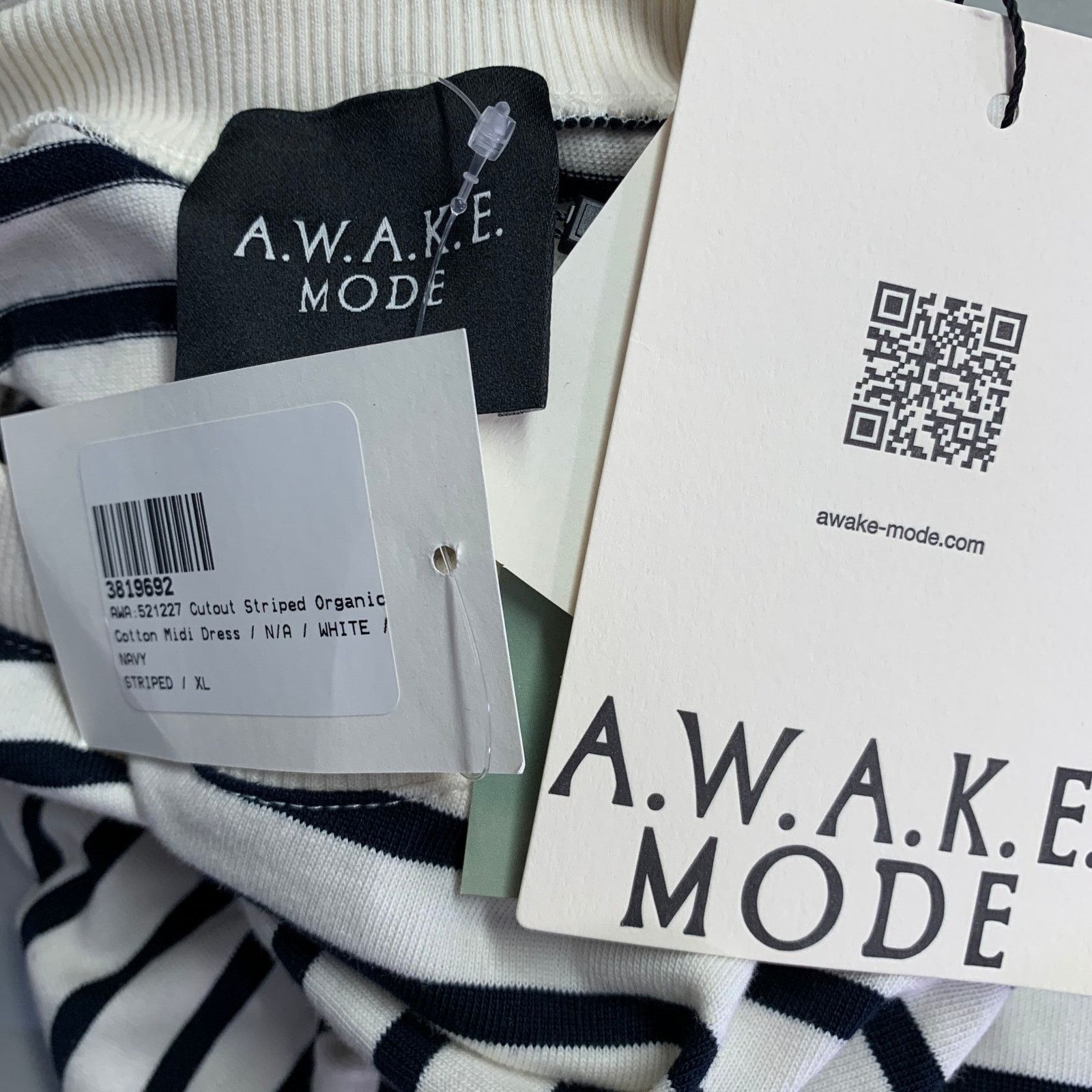 A.W.A.K.E. MODE A.W.A.K.E.MODE Beige Navy Cotton Stripe Asymmetrical Dress Size XL / US 12-14 / IT 48-50 - 5 Thumbnail
