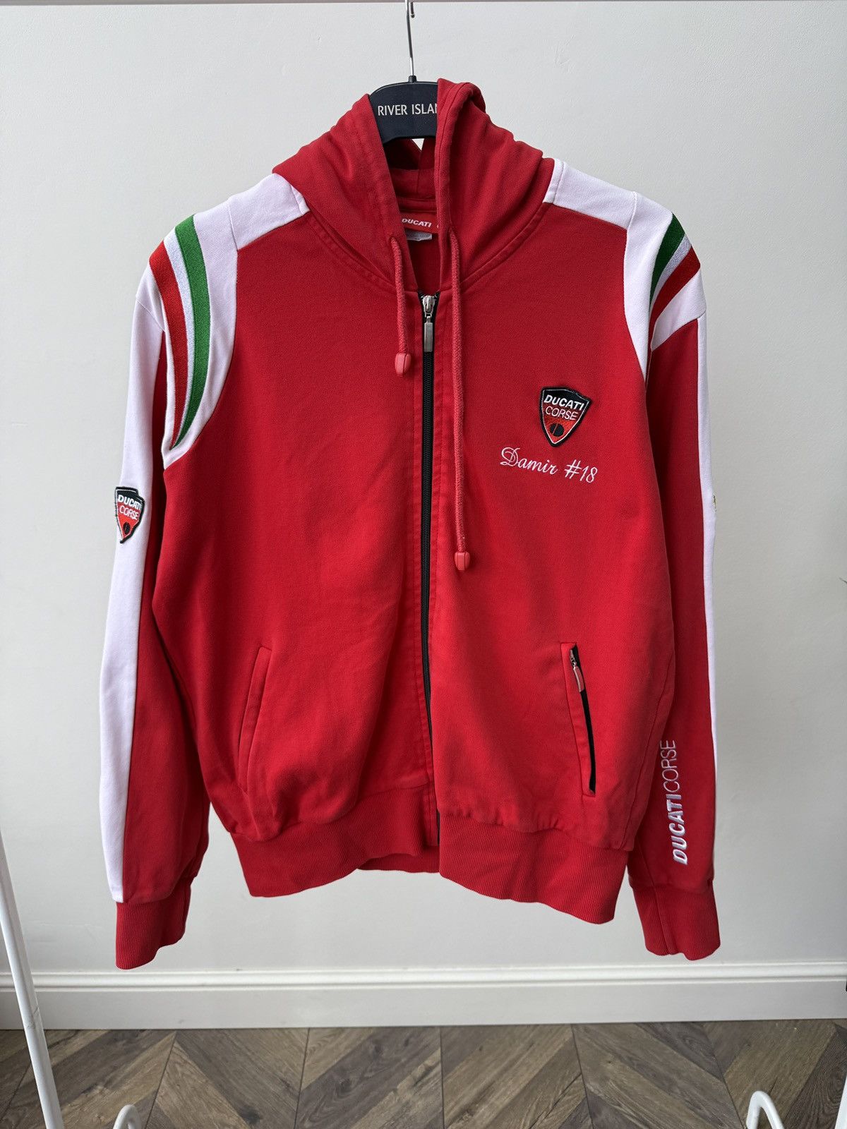 Vintage Ducati Corse Racing Hoodie Full Zip Logo Spell Out
