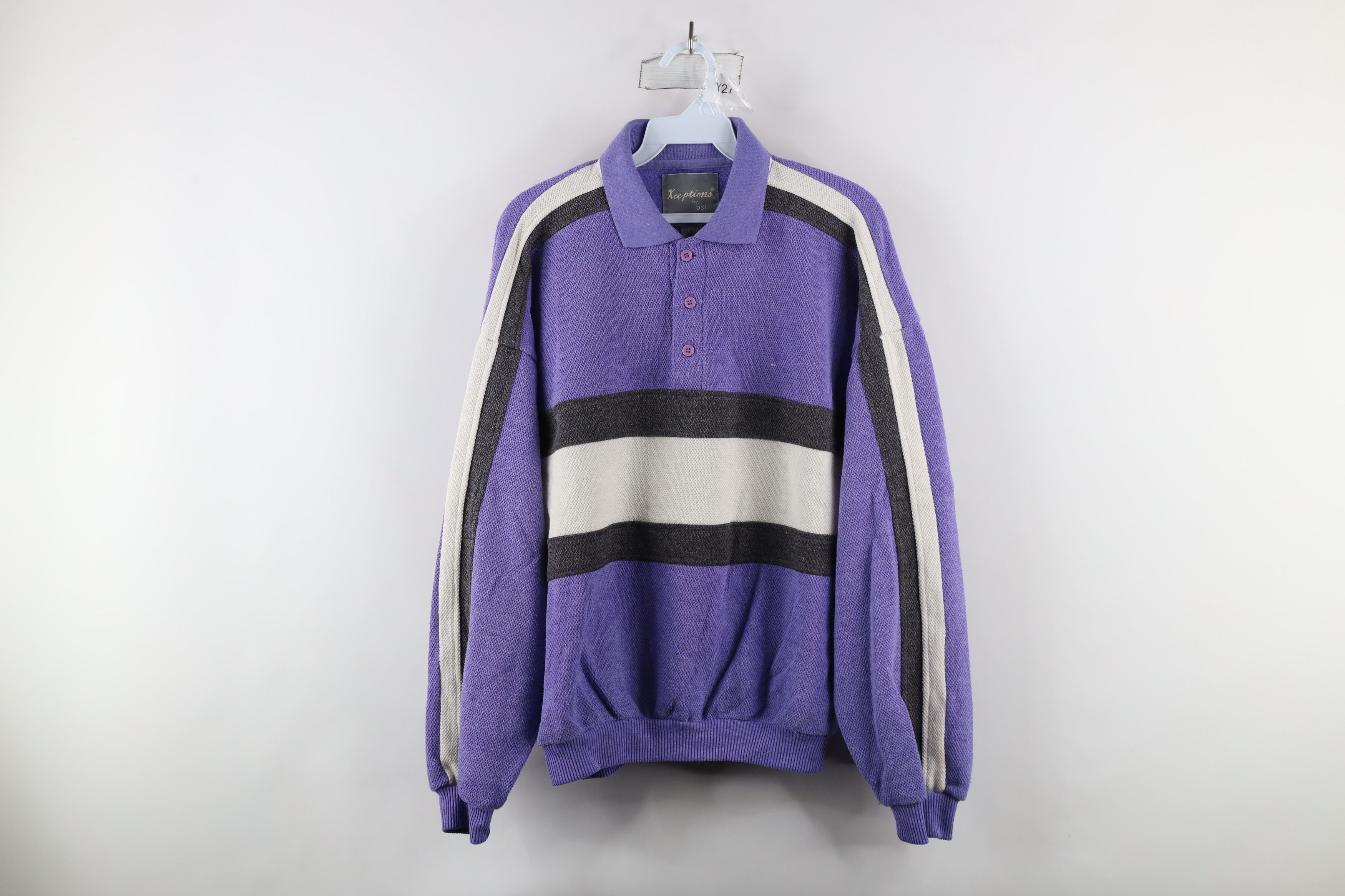 Vintage Vintage 90s Streetwear Knit Striped Pullover Polo Shirt Size US L / EU 52-54 / 3 - 1 Thumbnail