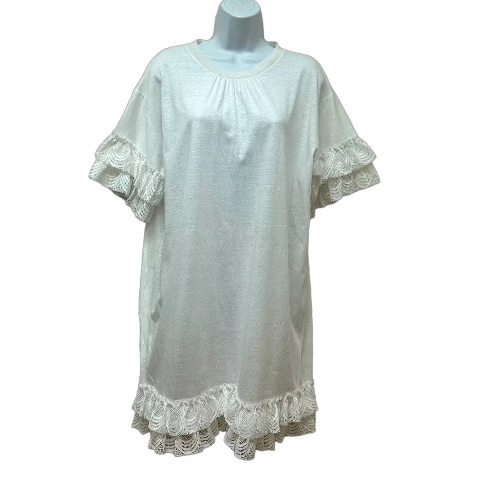 Vintage VINTAGE Cotton T Shirt Dress Puff Flutter Lace Sleeve Dainty Oversized One Size Size ONE SIZE - 1 Thumbnail