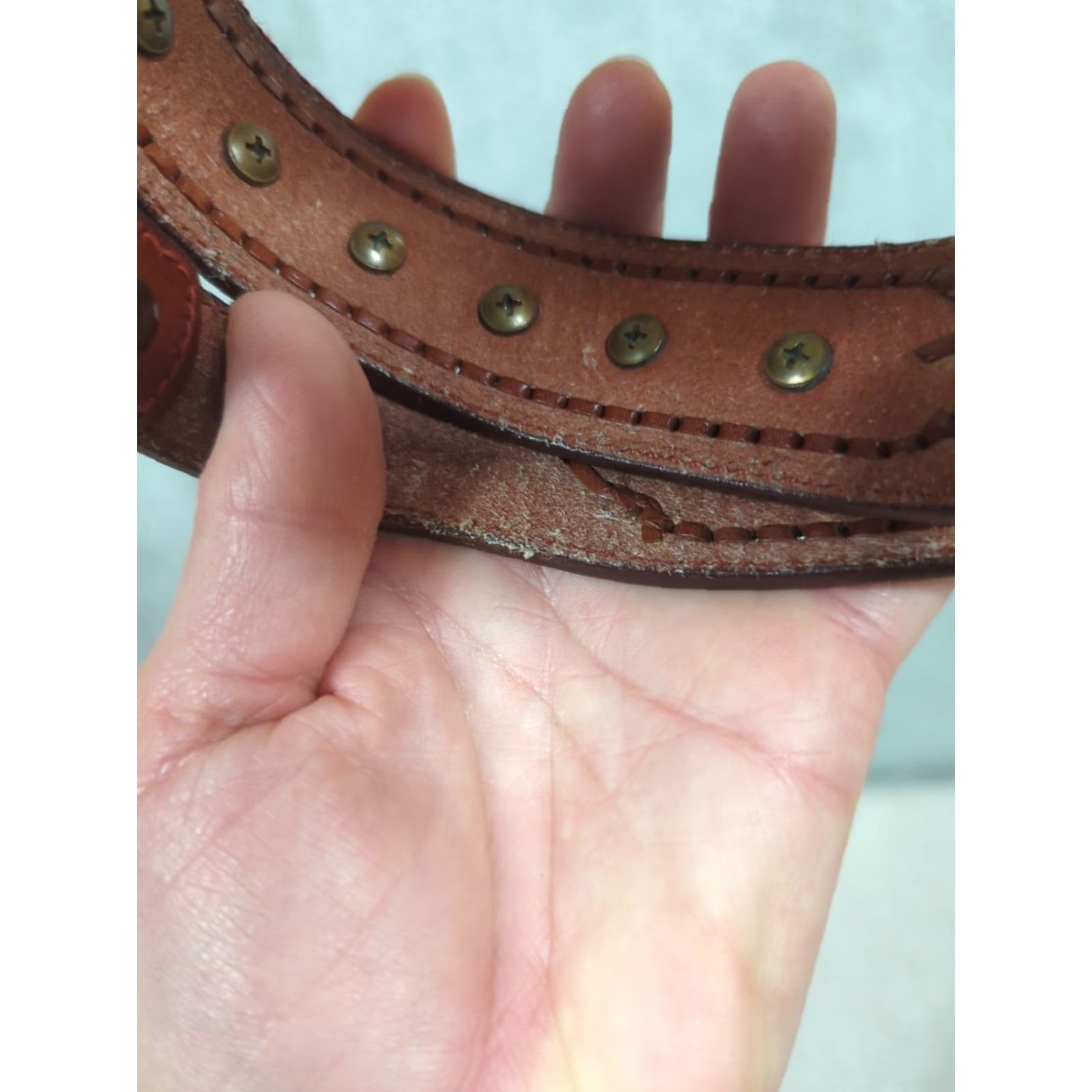 Vintage Nocona Western Belt Unisex Adults Size 32 Brown Leather Hand Tooled Medallions Buckle Adjustable USA Size 32 - 6 Thumbnail