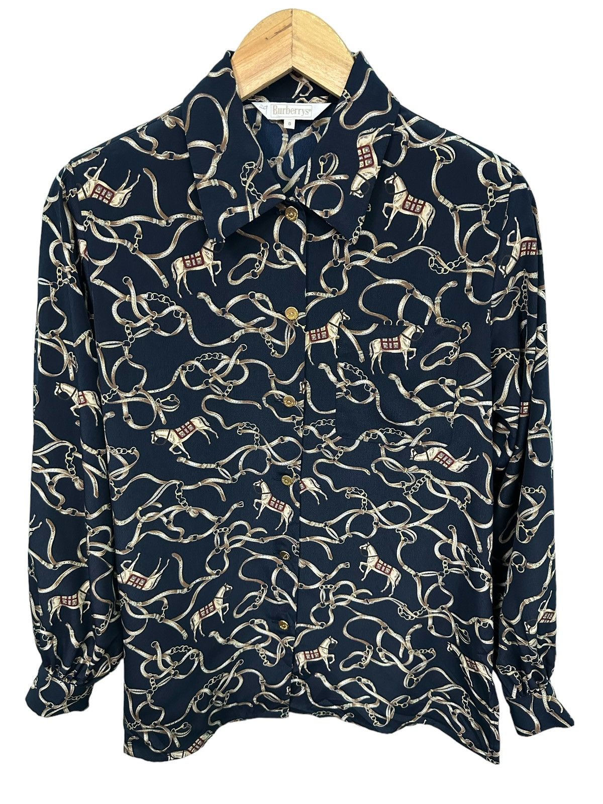 Burberry Prorsum RARE VINTAGE BURBERRYS CHAIN HORSE OVERPRINT BLOUSE Size L / US 10 / IT 46 - 4 Thumbnail
