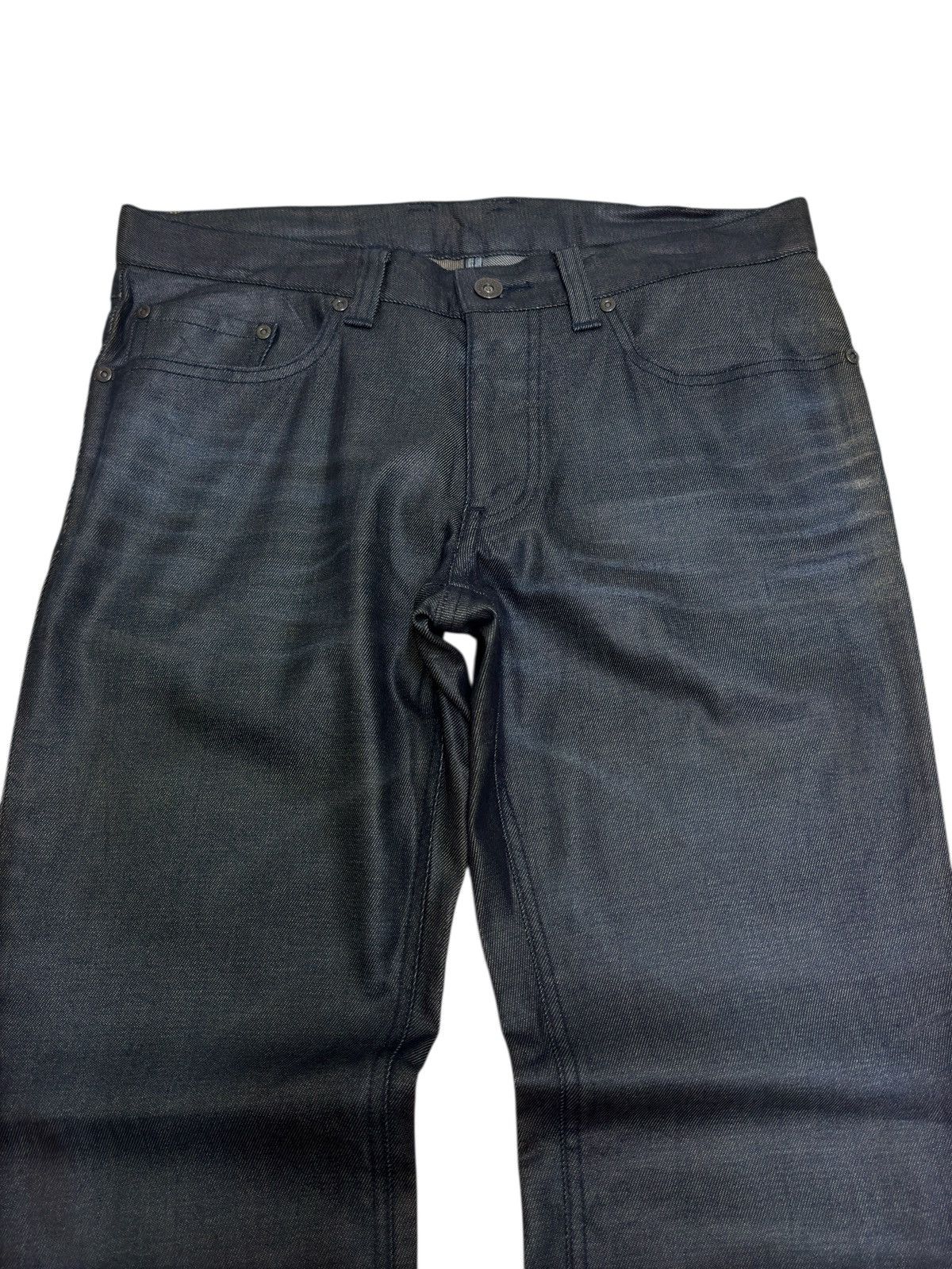 Vintage Flare Comme Ça Men Waxed Black Jeans Coated Back Faded Marks Size US 31 - 3 Thumbnail