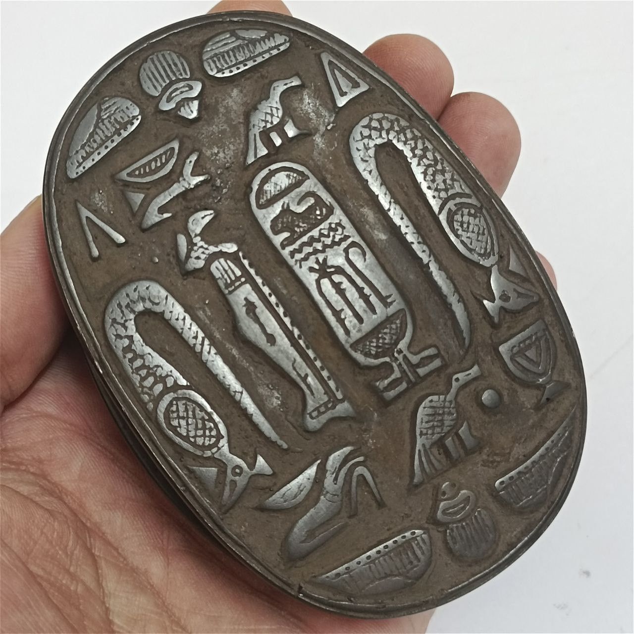 Handmade Hand-carved Egyptian scarab featuring hieroglyphs Size ONE SIZE - 5 Thumbnail