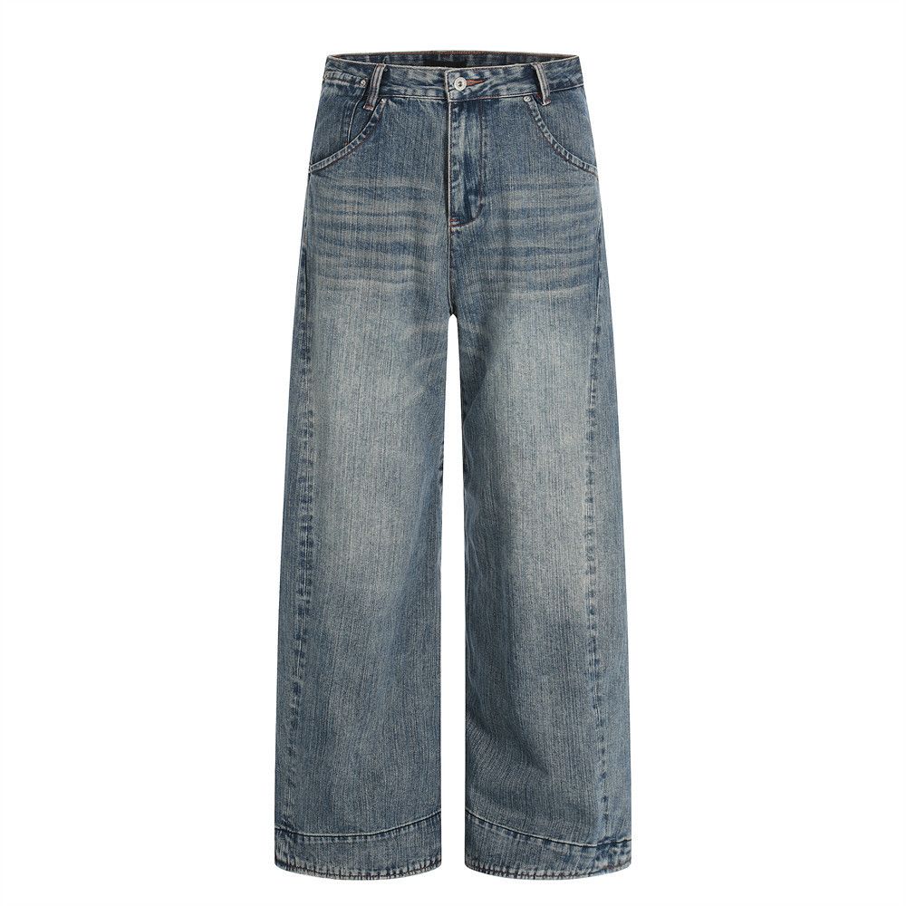 Jean Men's loose distressed wide-leg punk vintage washed jeans Size US 32 / EU 48 - 1 Thumbnail