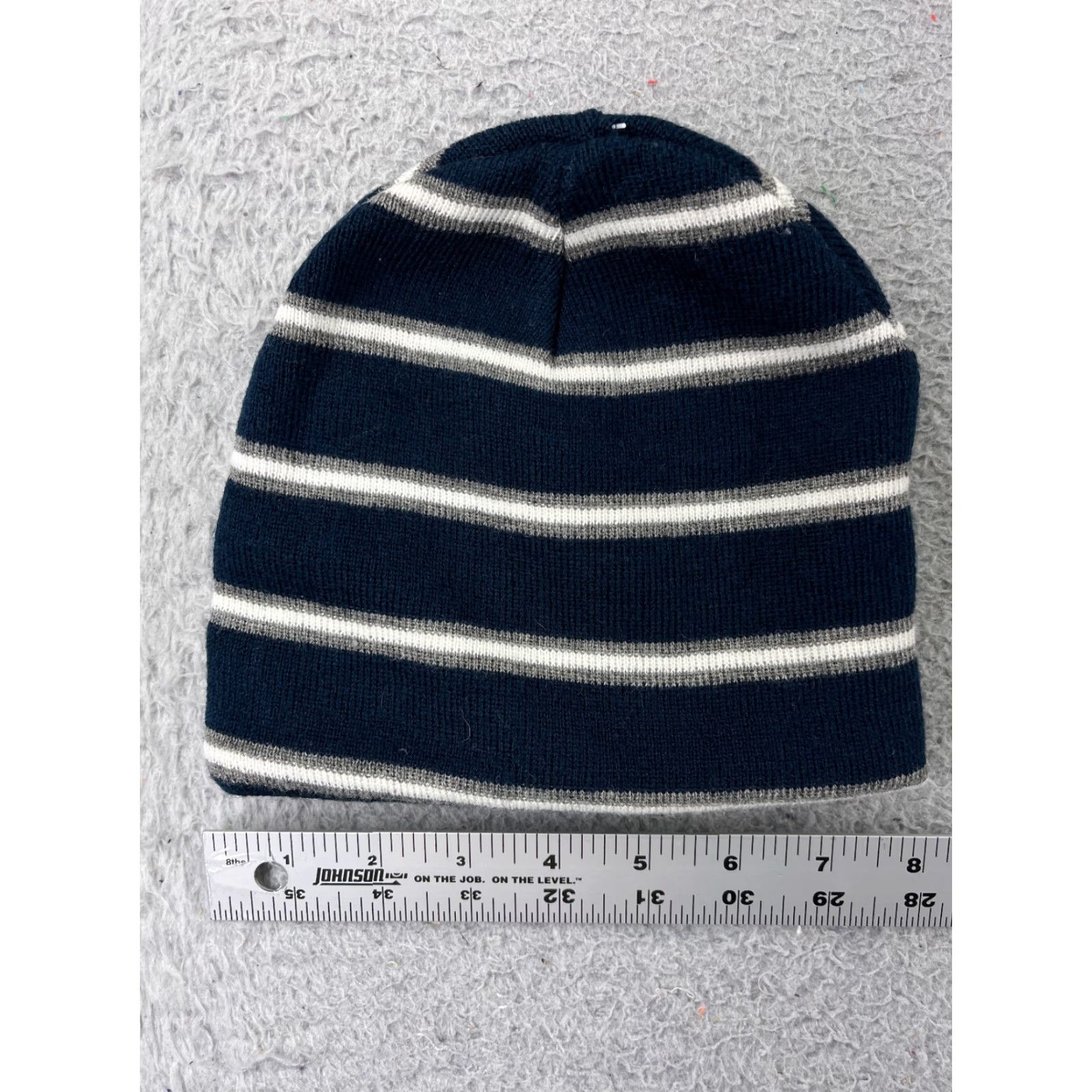 Adidas VINTAGE adidas Beanie Hat - Knit Reversible Stripe Thermal Adult One Size Gray/Blue - Ski Logo Casual Winter Mens Size ONE SIZE - 6 Thumbnail