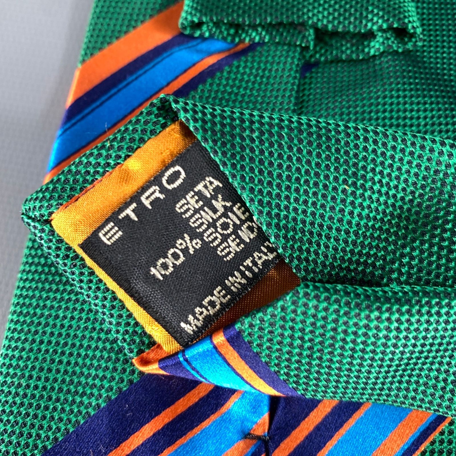 Etro ETRO Green Orange & Blue Stripe Silk Tie Size ONE SIZE - 3 Thumbnail
