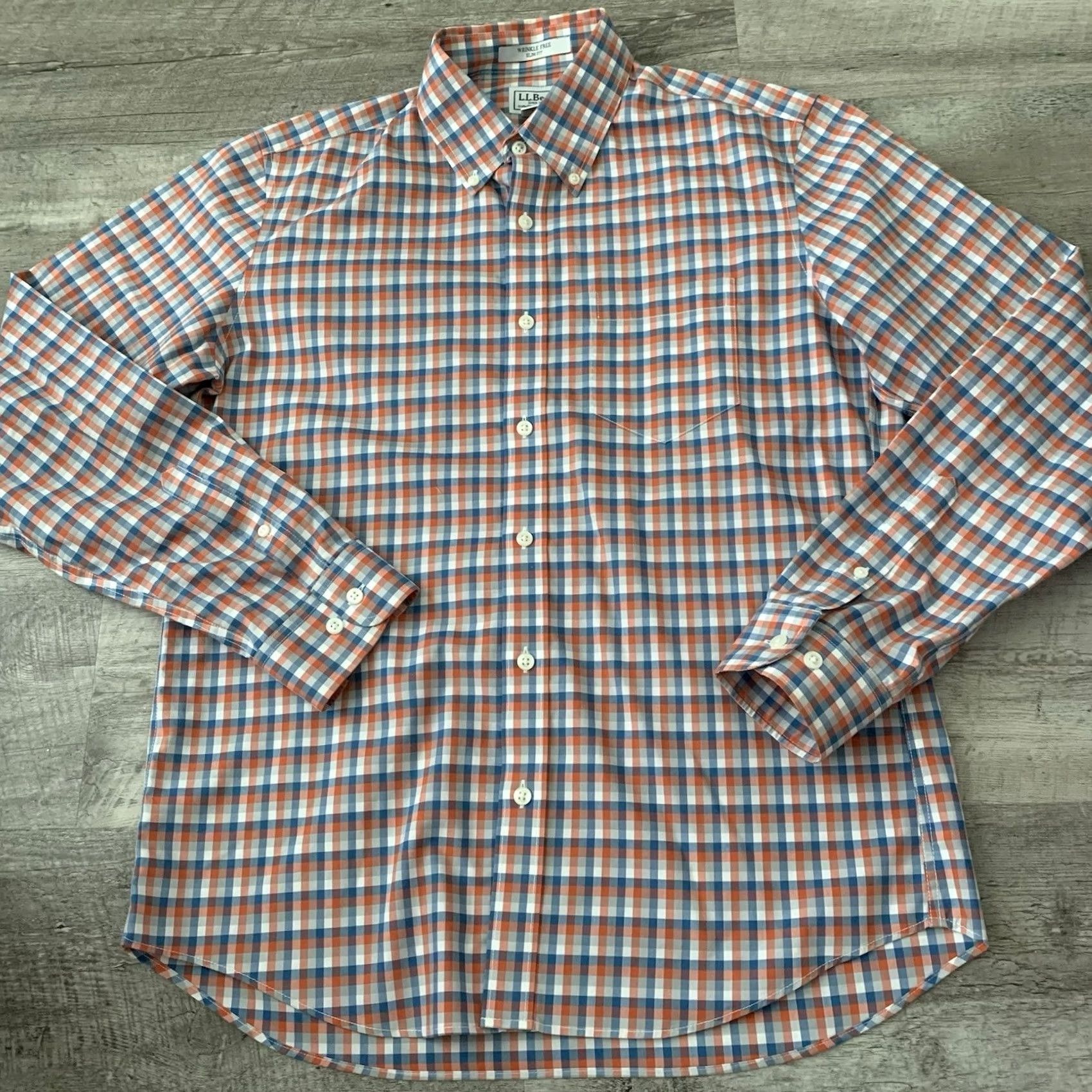Vintage LL Bean Shirt Men Medium Wrinkle Free Kennebunk Slim Blue Orange Check Button-Up Size US M / EU 48-50 / 2 - 6 Thumbnail