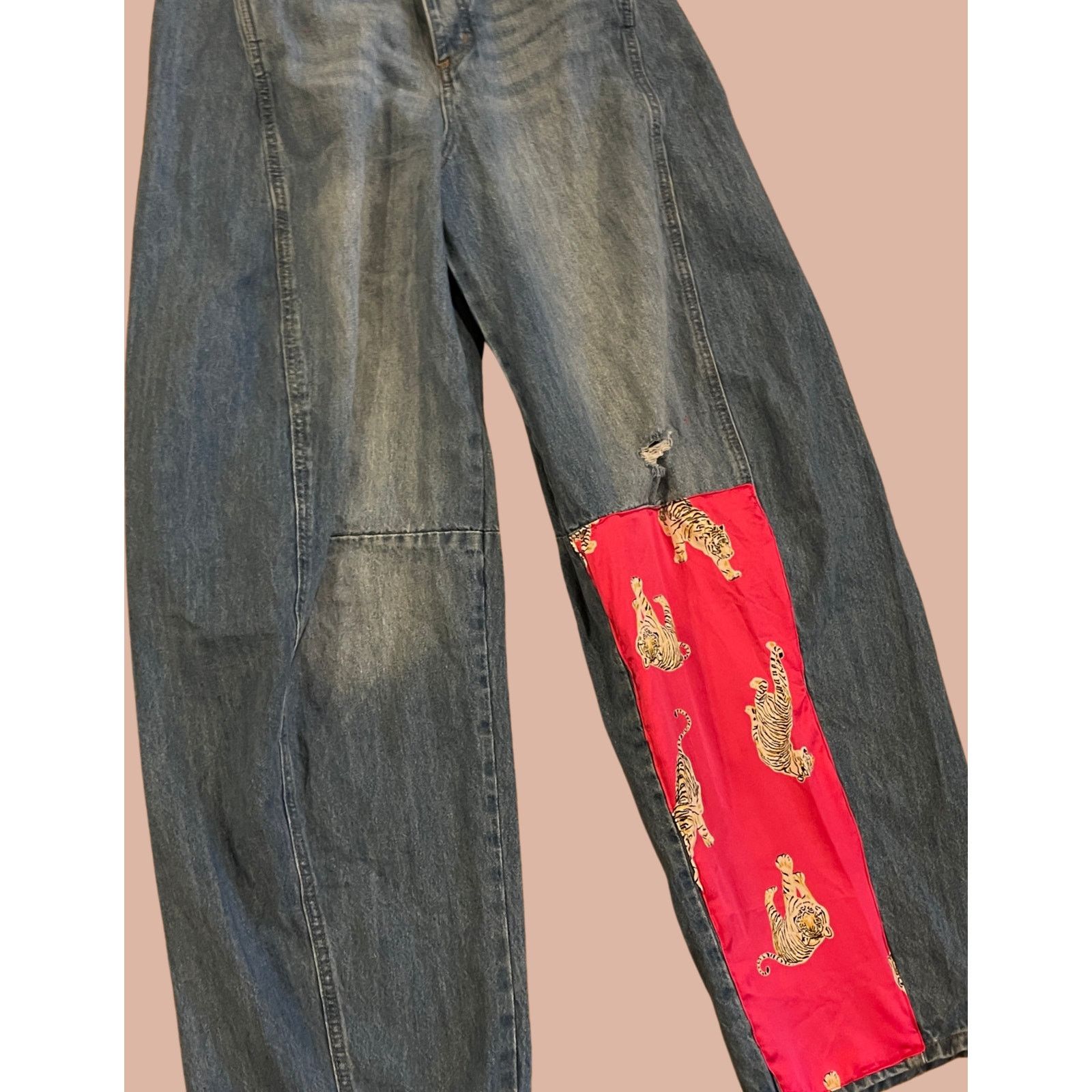 Handmade Size 4 Upcycled Tiger Jeans Boho Indie Funky Size 27" / US 4 / IT 40 - 4 Thumbnail
