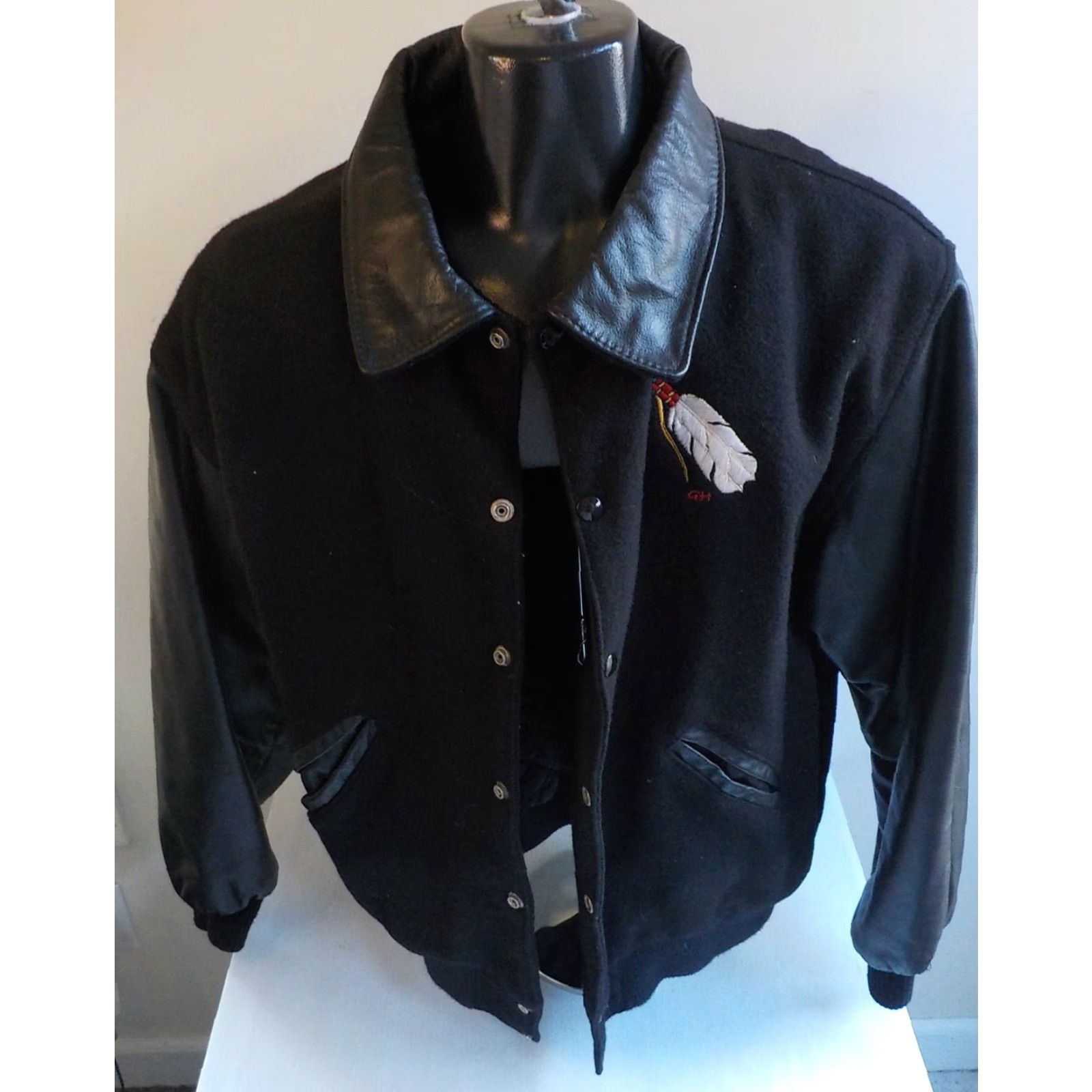 Vintage Heavy Duty Leather Co. Varsity Style Jacket w/Logo Black Leather/Wool SZ LG Mens Jacket Size US L / EU 52-54 / 3 - 2 Thumbnail
