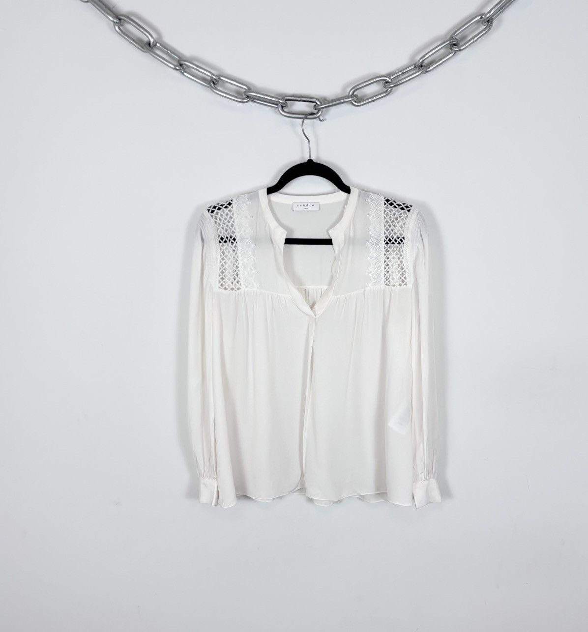 Sandro Sandro H18 Tommy NWT Women’s White Silk Long Sleeve Blouse Size S / US 4 / IT 40 - 1 Thumbnail