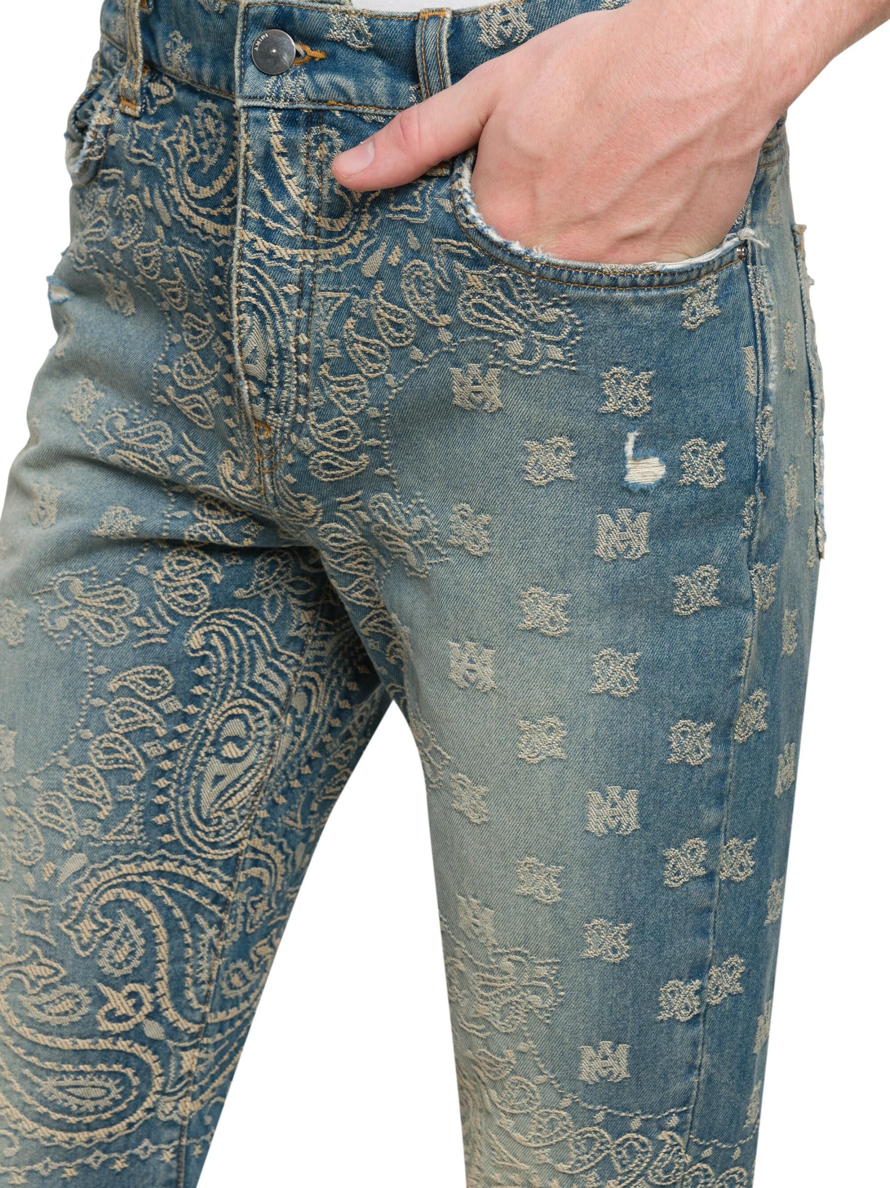 Amiri os11x0625 Bandana Jacquard Straight-Leg Jeans Crafted Indigo Size US 29 - 5 Thumbnail