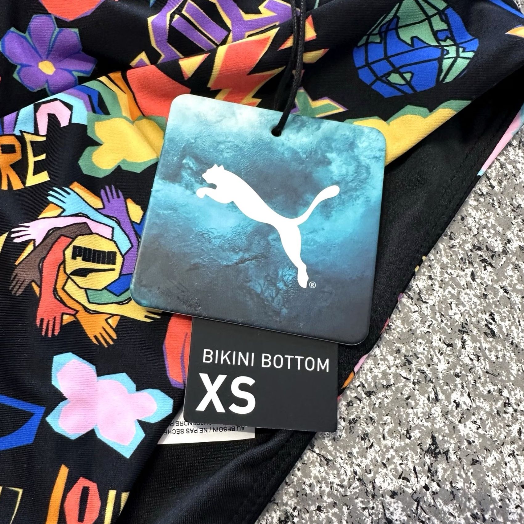 Puma PUMA Bikini Bottoms XS Womens Black Logo High Waisted AOP Pride Love Size 26" / US 2 / IT 38 - 2 Thumbnail