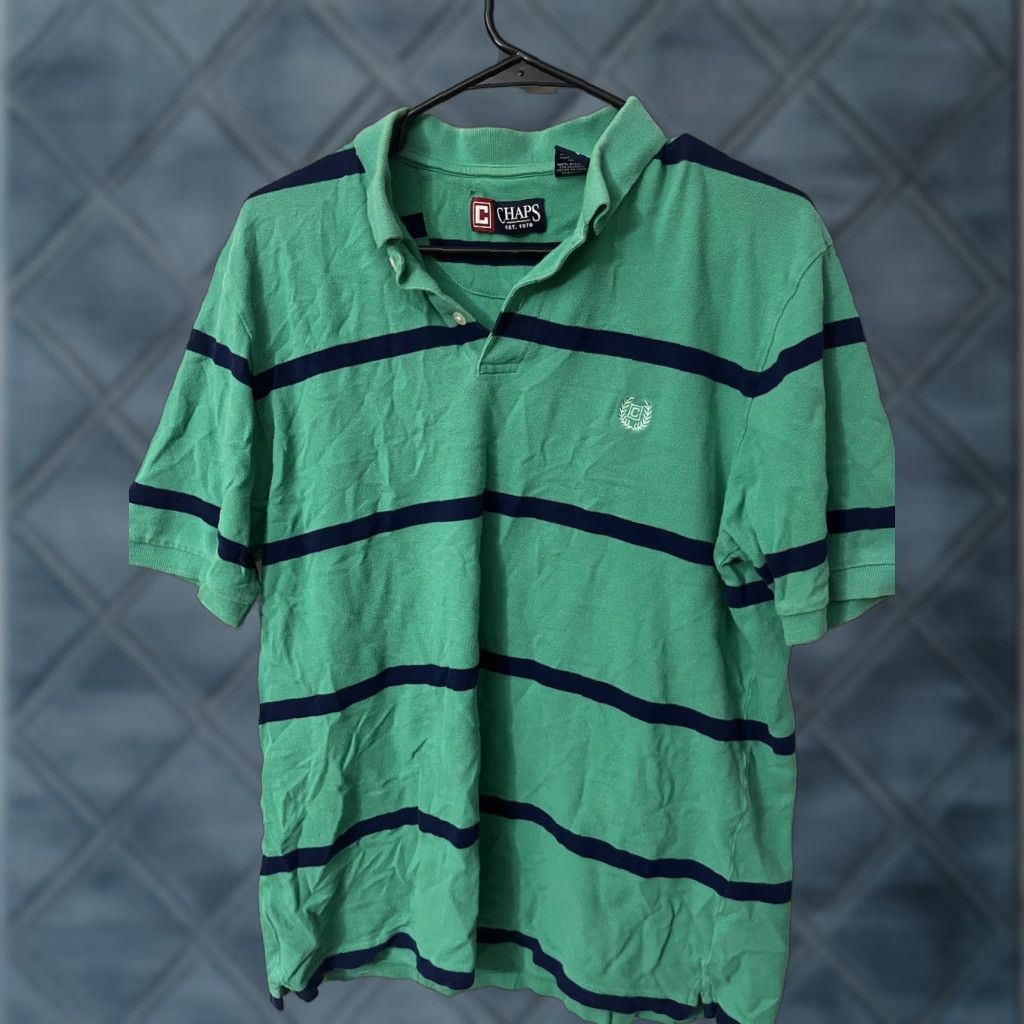 Chaps Chaps Polo Shirt Men Large Green Striped Short Sleeve Casual Cotton Size US L / EU 52-54 / 3 - 1 Thumbnail