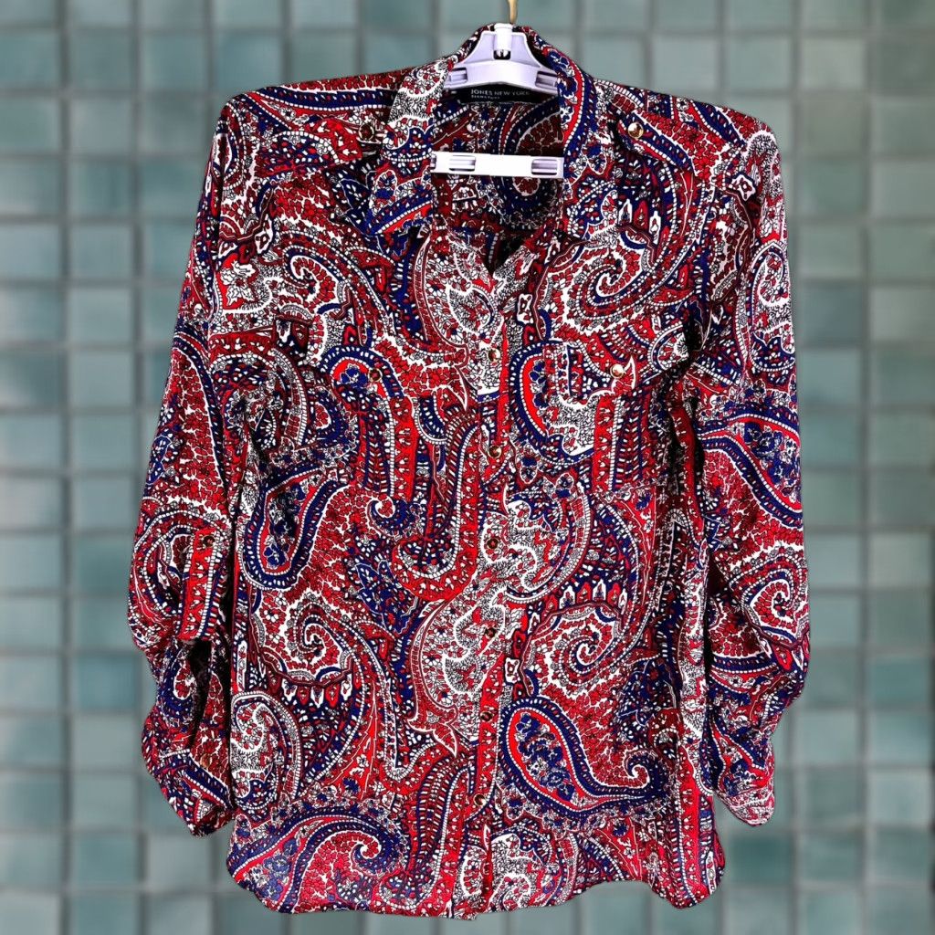 Jones New York Jones New York Signature Paisley Blouse Womens Size S Red White Blue Long Sleeve Size S / US 4 / IT 40 - 1 Thumbnail