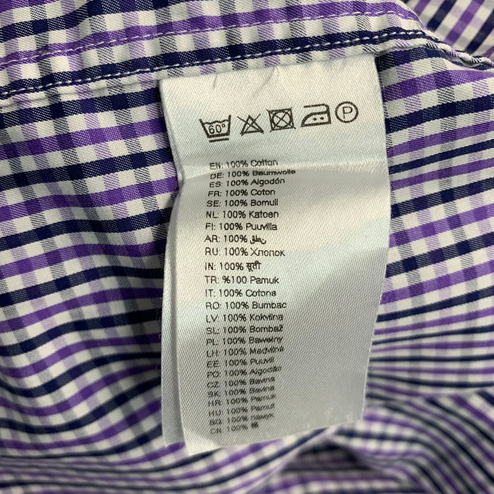 Eton ETON Purple Black White Checkered Cotton Slim Fit Shirt Size US XL / EU 56 / 4 - 6 Thumbnail