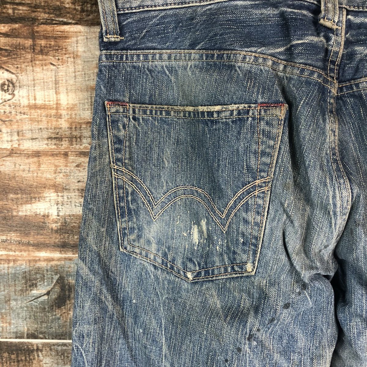 Edwin DLL Edwin Blue Stripe Distressed Denim Pants #C006 Size US 31 - 18 Thumbnail