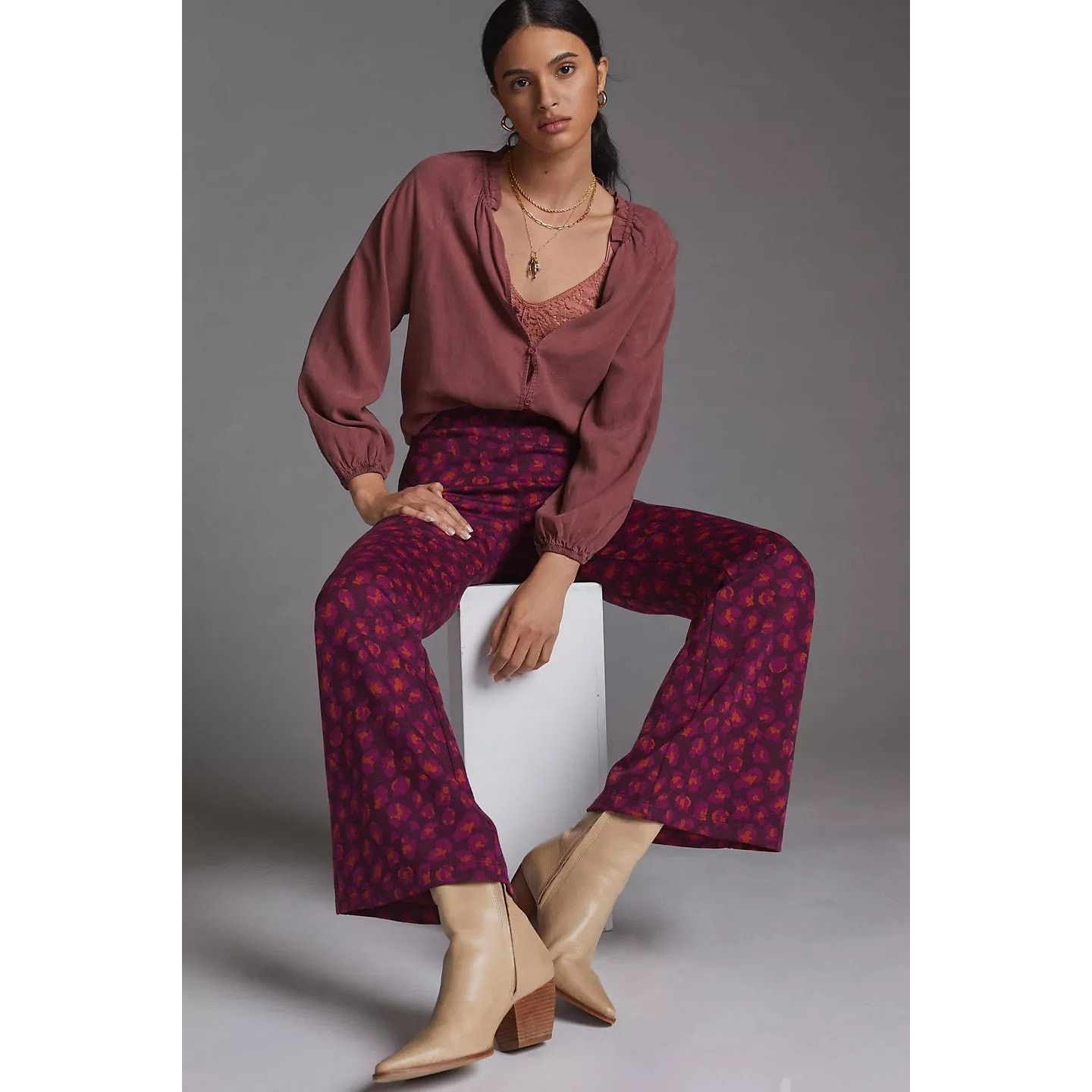 Anthropologie New Anthropologie Maeve Knit Flare Pants $130 X-SMALL Purple Size 26" / US 2 / IT 38 - 4 Thumbnail