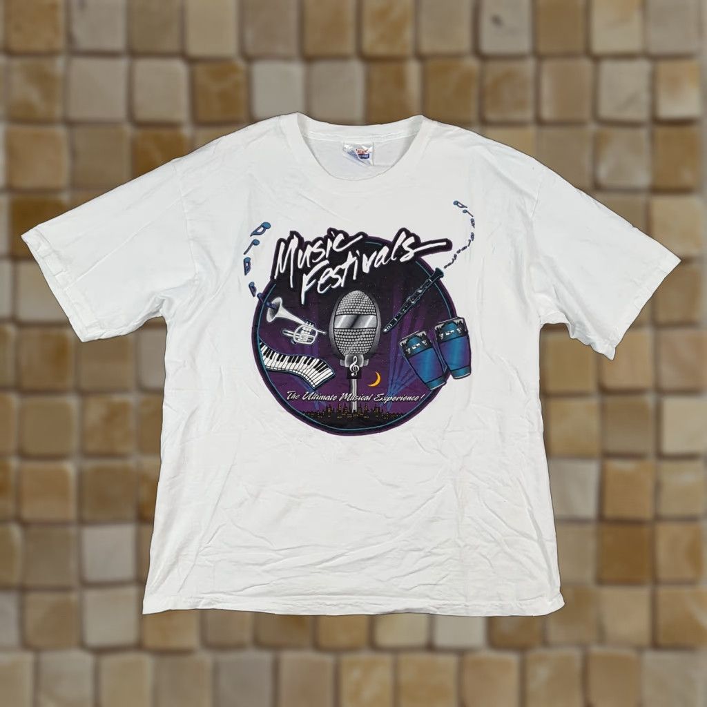 Hanes VINTAGE 90s Music Festival T-Shirt Men's Size M White Cotton Rock Jazz Y2K Vintage Badge Tee Size US M / EU 48-50 / 2 - 1 Thumbnail
