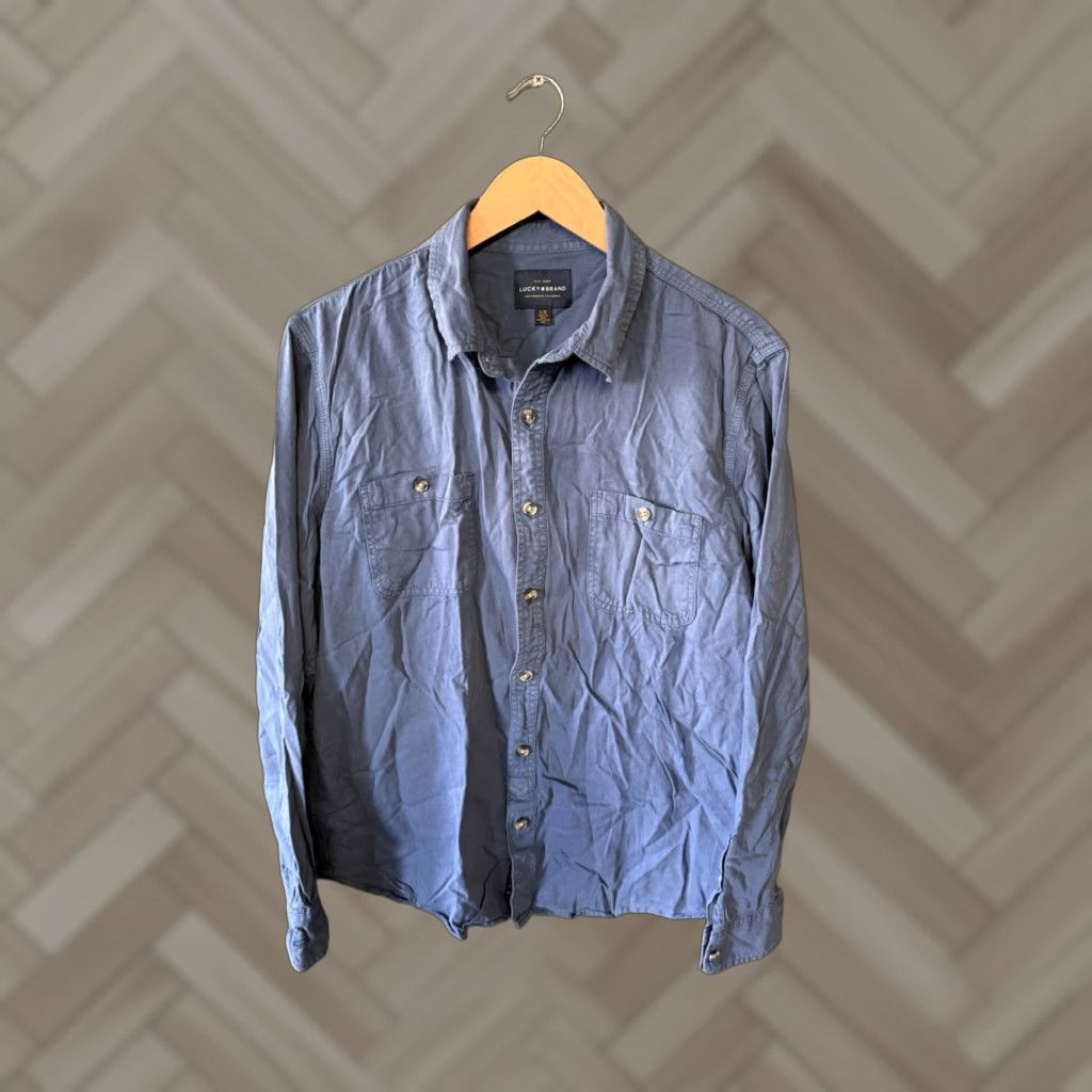 Lucky Brand Lucky Brand Mens Blue Long Sleeve Double Pocket Button Up Shirt Size Large Size US L / EU 52-54 / 3 - 1 Thumbnail
