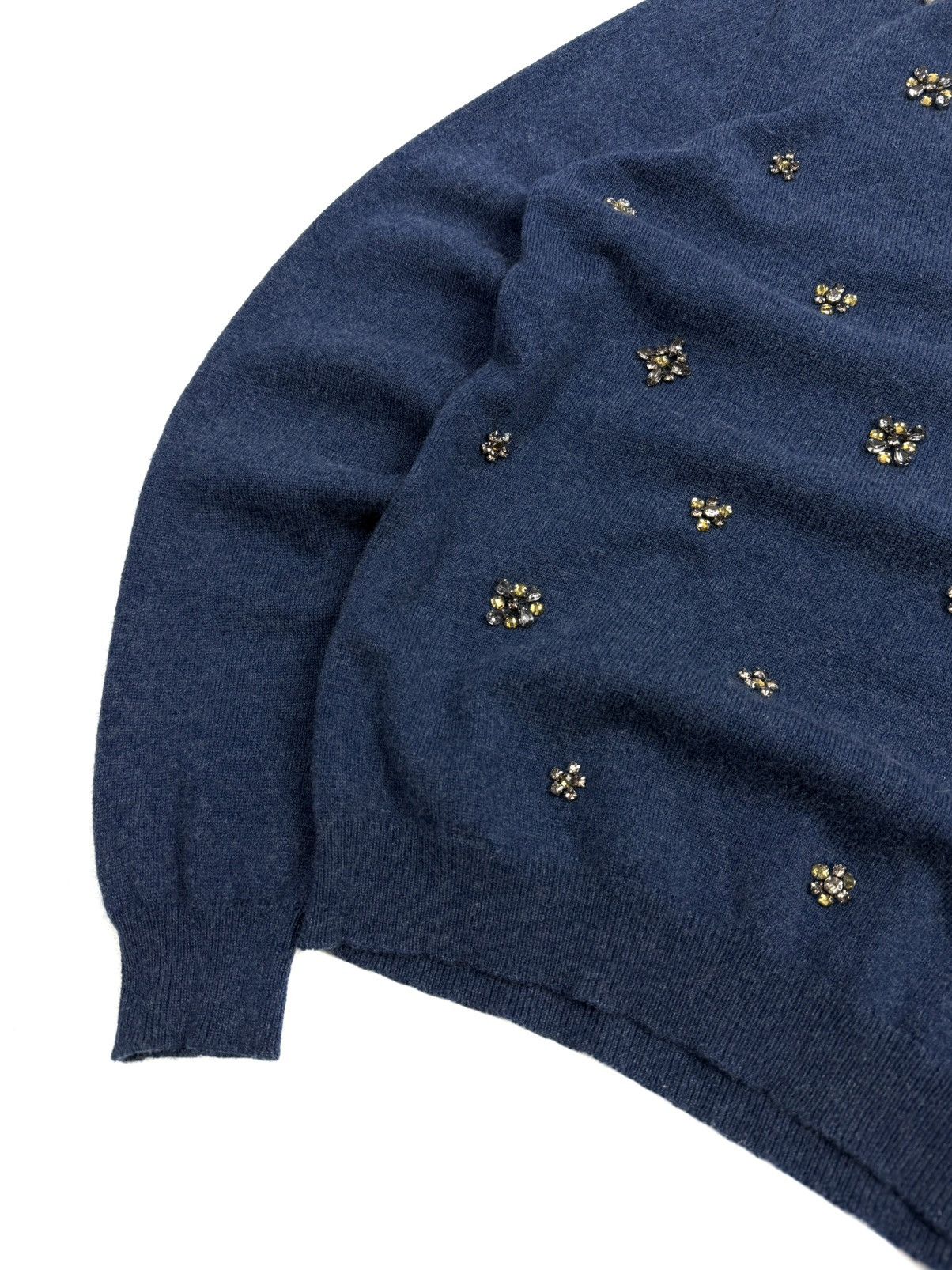 Allude Allude Cashmere Wool Crystal Flower V-neck Knit Sweater L Size L / US 10 / IT 46 - 9 Thumbnail