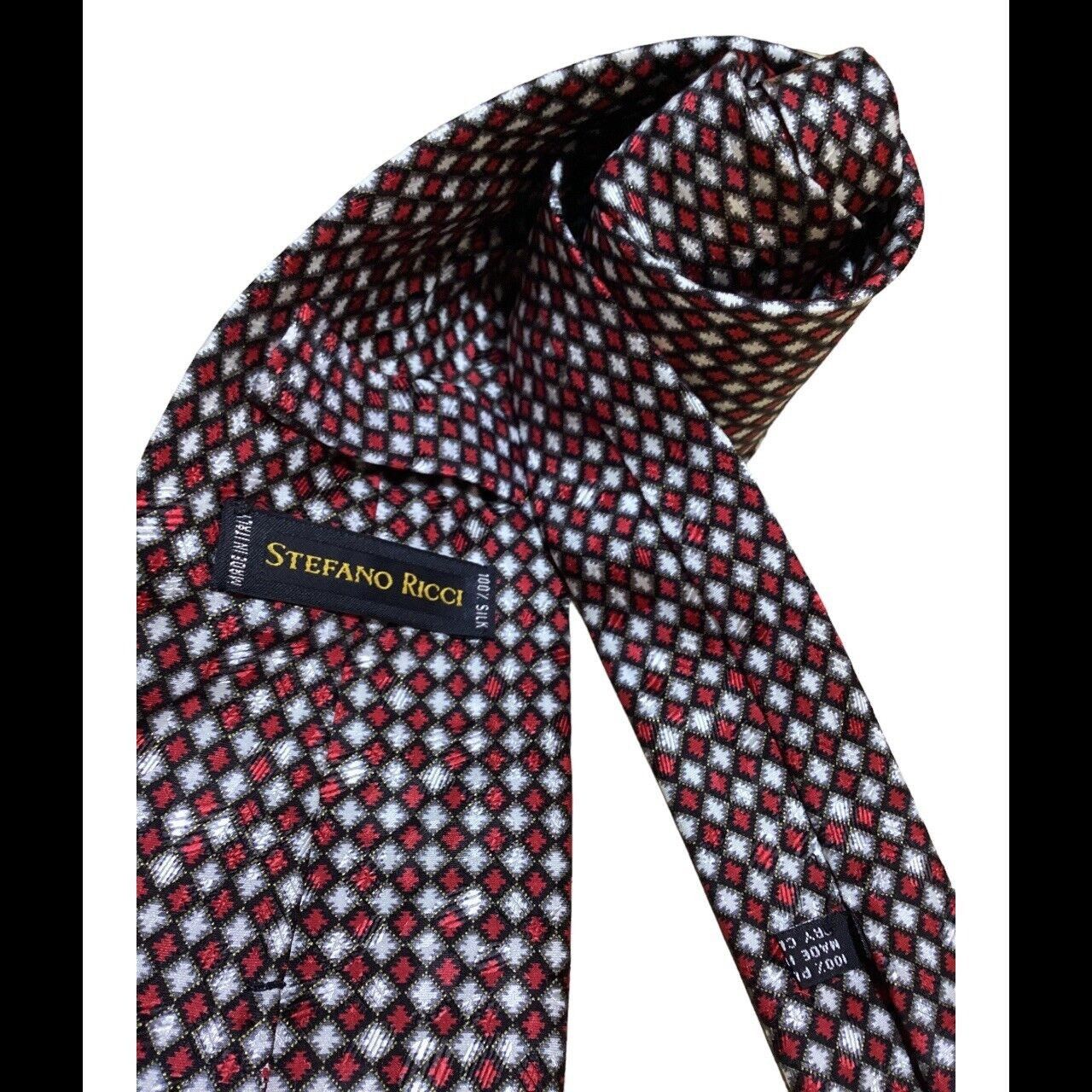 Stefano Ricci STEFANO RICCI Red Geometric Luxury Designer Silk Tie Made In Size ONE SIZE - 3 Thumbnail