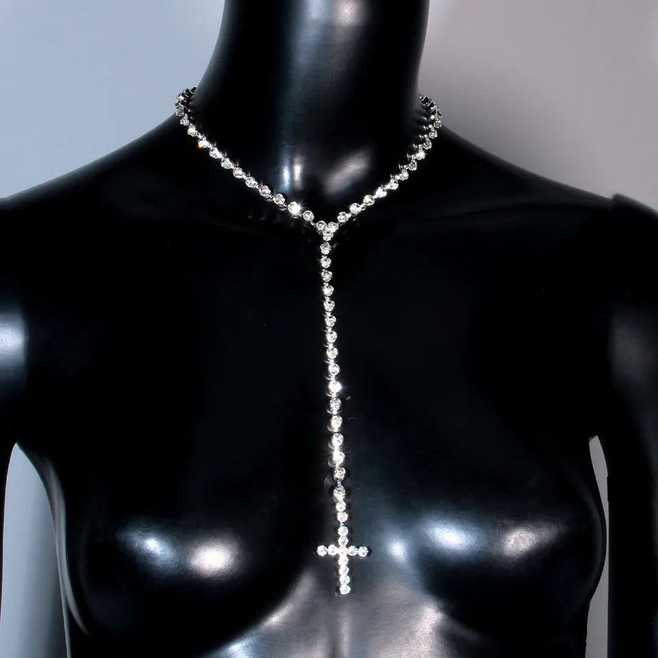 Jewelry × Vintage Bling Rhinestone Big Cross Pendant Choker Necklace Size ONE SIZE - 3 Thumbnail
