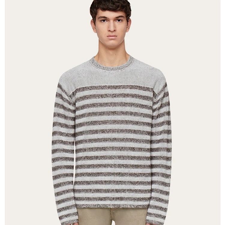 Salvatore Ferragamo o1s1rm0126 Striped Sweater in White/Brown Size US XL / EU 56 / 4 - 2 Thumbnail