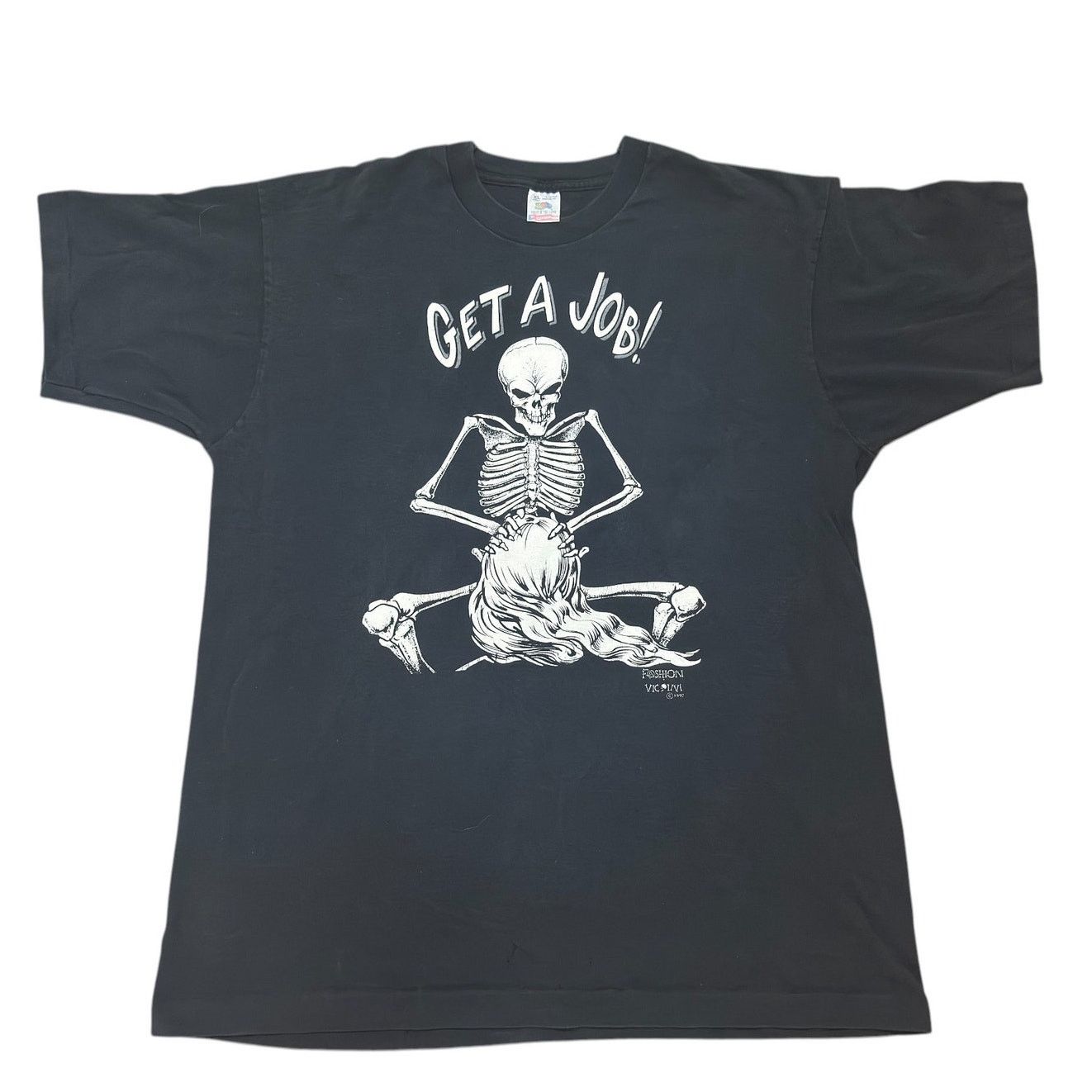 Vintage 1992 Fashion Victim “Get A Job!” Skeleton shirt