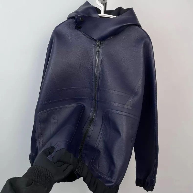 Louis Vuitton Louis Vuitton Navy hooded zip-up leather jacket Size US S / EU 44-46 / 1 - 3 Thumbnail