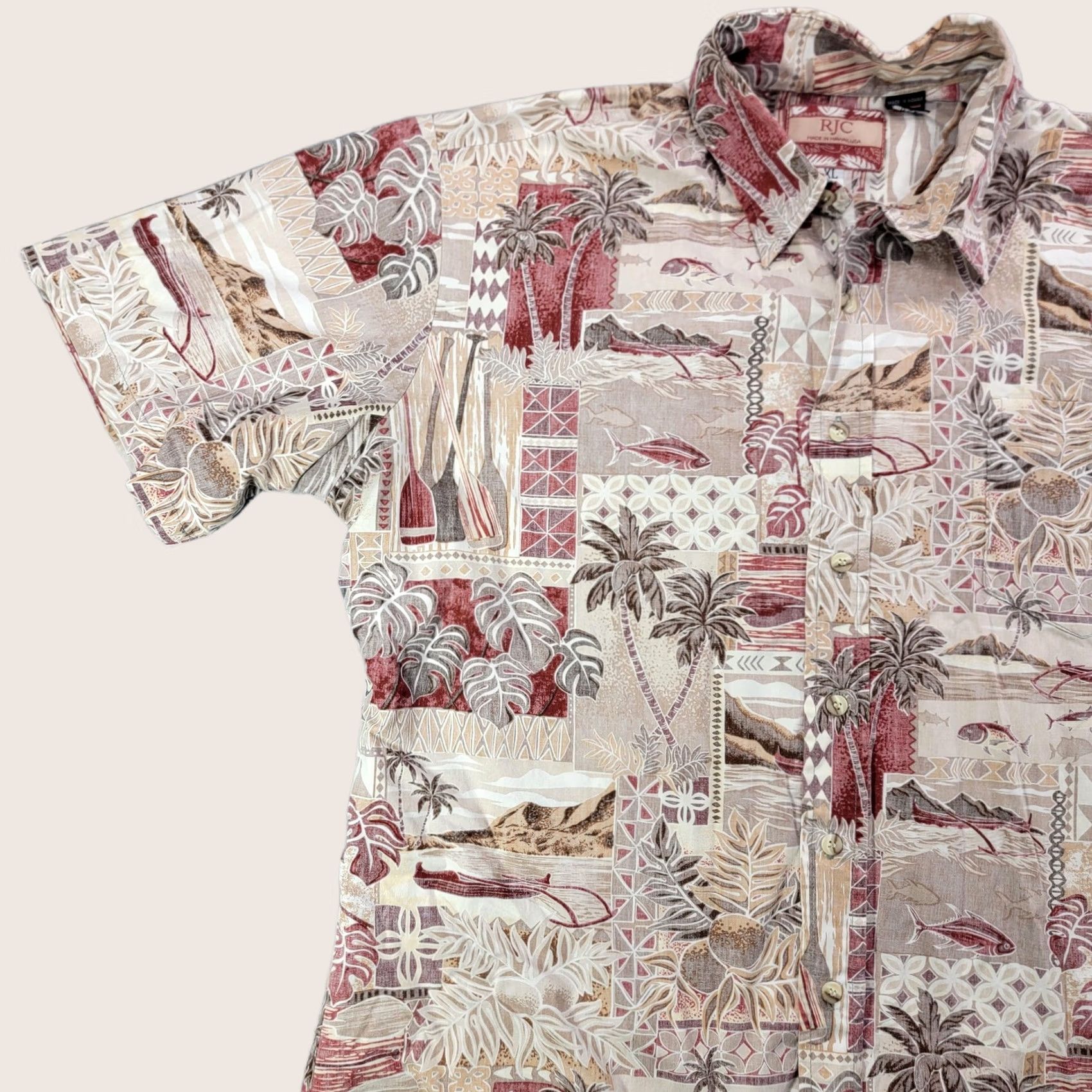 ALOHAS RJC Hawaiian Shirt Mens XL Multicolor Scenic Aloha Print Made In Hawaii USA Shirt Size US XL / EU 56 / 4 - 1 Thumbnail