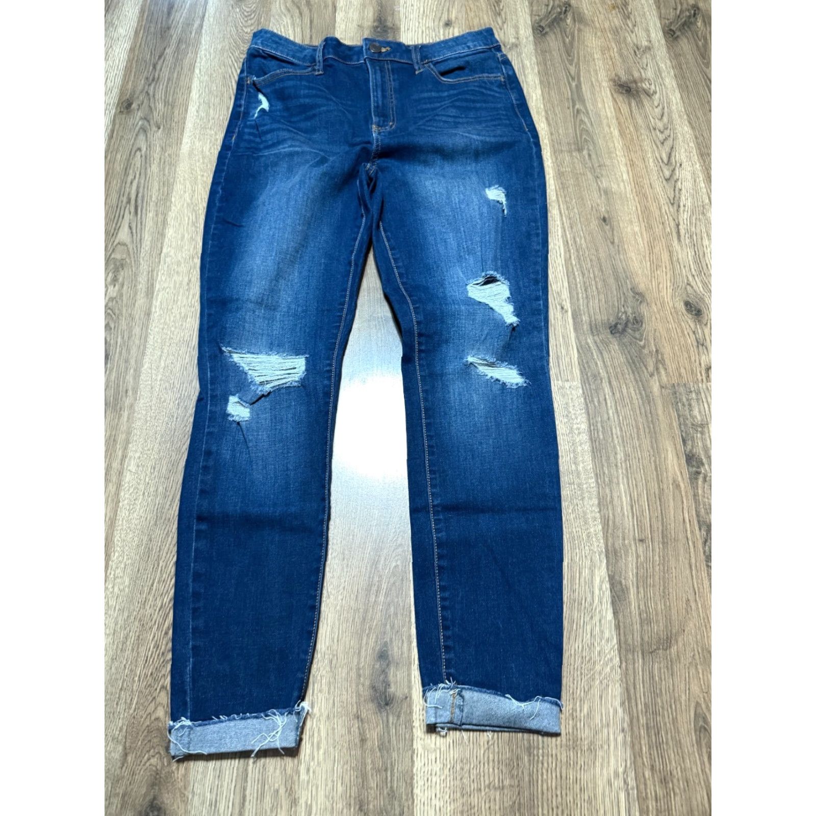 Vintage SO Jeans Women's 13/31W Blue Denim Distressed Super High Rise Jegging Jeans Womens Size 34" / US 12 / IT 48 - 2 Thumbnail