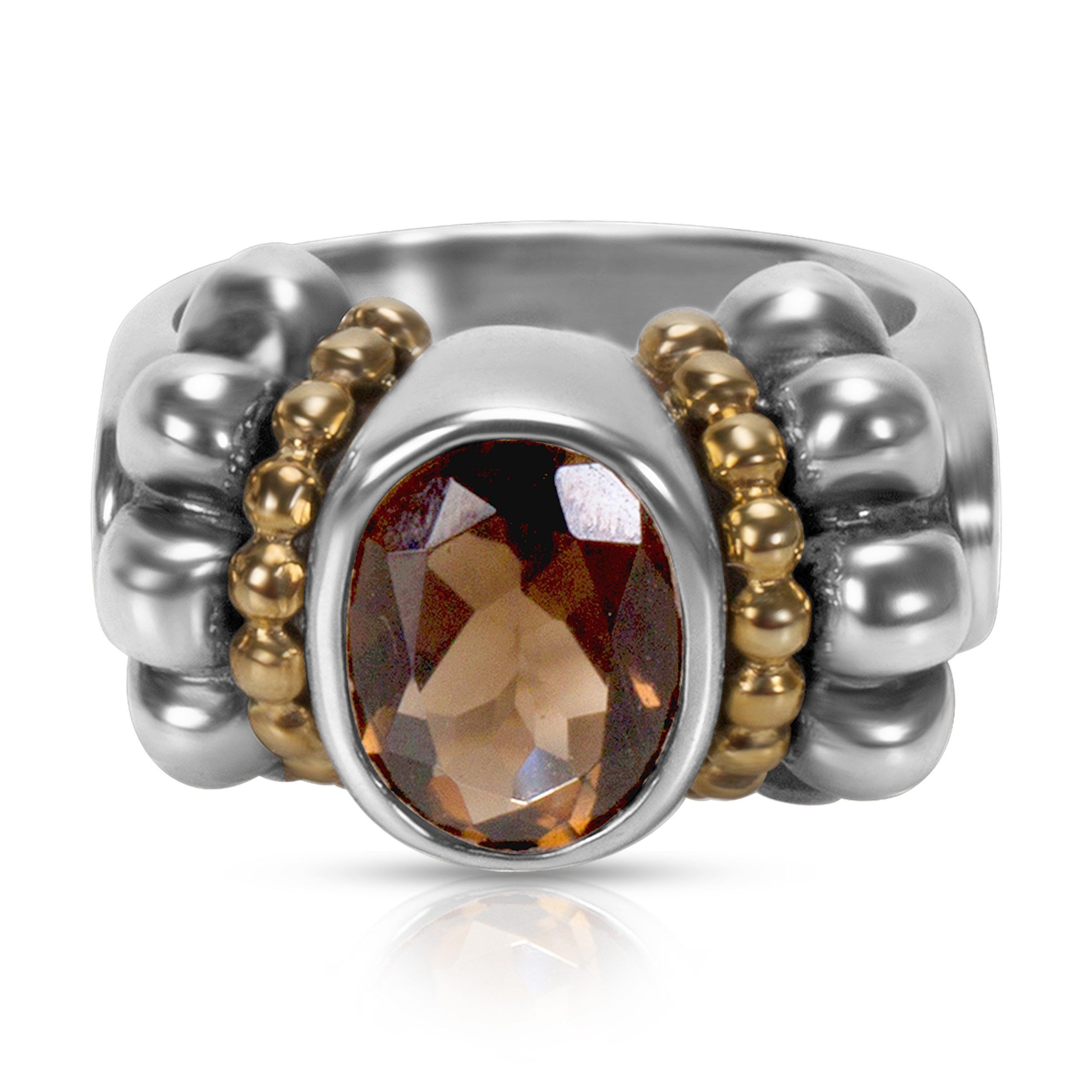 image of Tiffany Co Lagos Smokey Quartz Caviar Ring In 18K Yellow Gold/sterling Silver, Women's