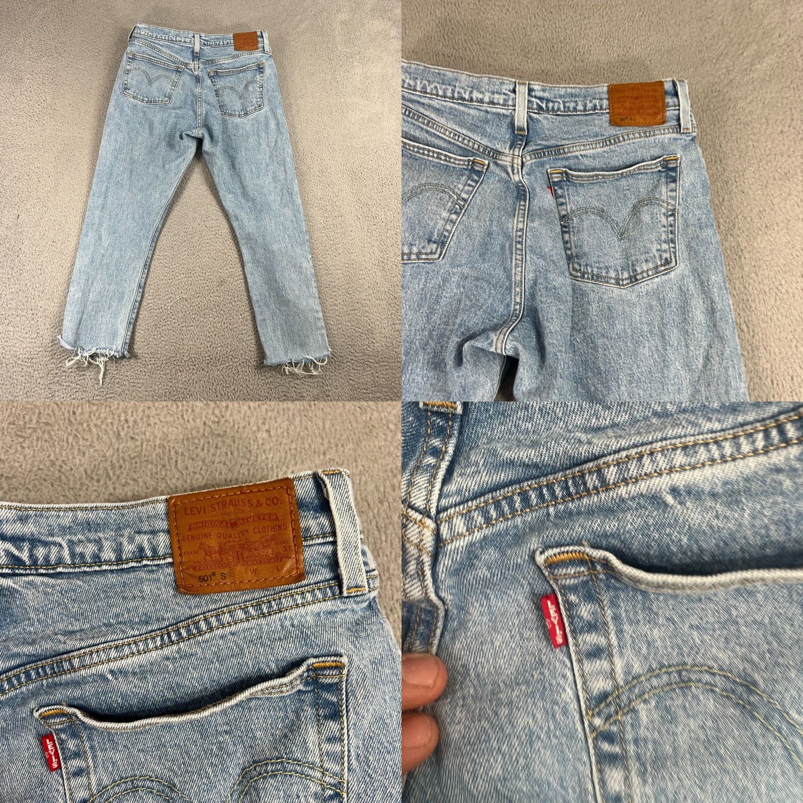 Levi's VINTAGE Levi's 501 Jeans Skinny 29 Womens Premium Denim Button Fly Frayed Cuff Blue 90s Womens Jeggings? Size 29" - 9 Thumbnail
