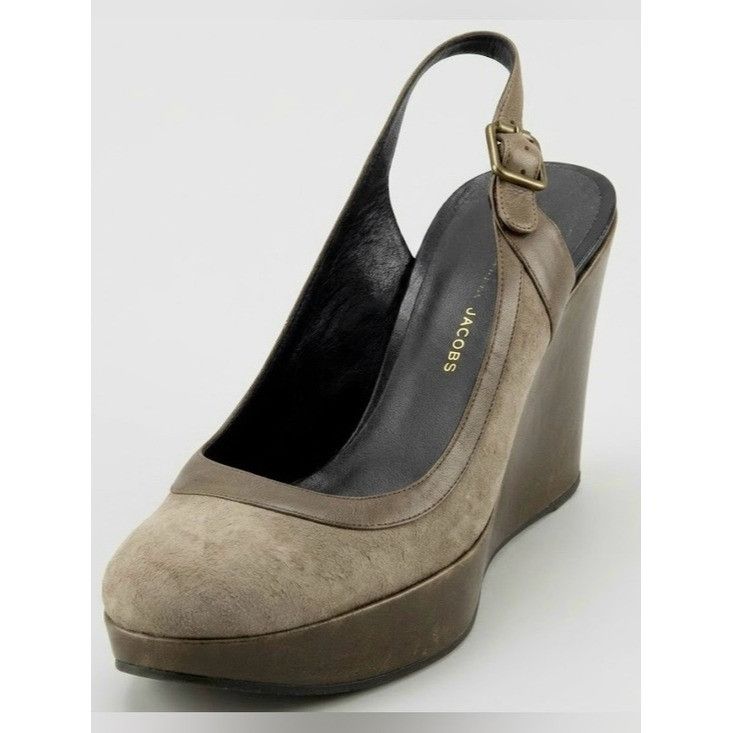 Marc by Marc Jacobs Marc Jacobs Taupe Suede Slingback Platform Wedge Heels Size US 9 / IT 39 - 4 Thumbnail