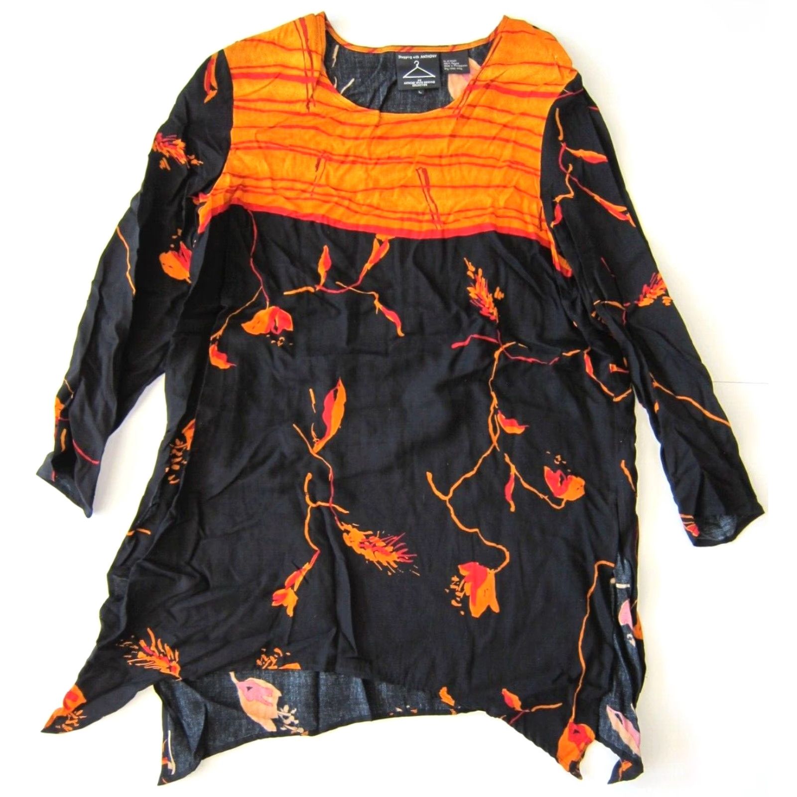 Vintage VINTAGE Shopping With Anthony Blouse Tunic Floral 100% Rayon Orange Black Large Womens Size L / US 10 / IT 46 - 2 Thumbnail