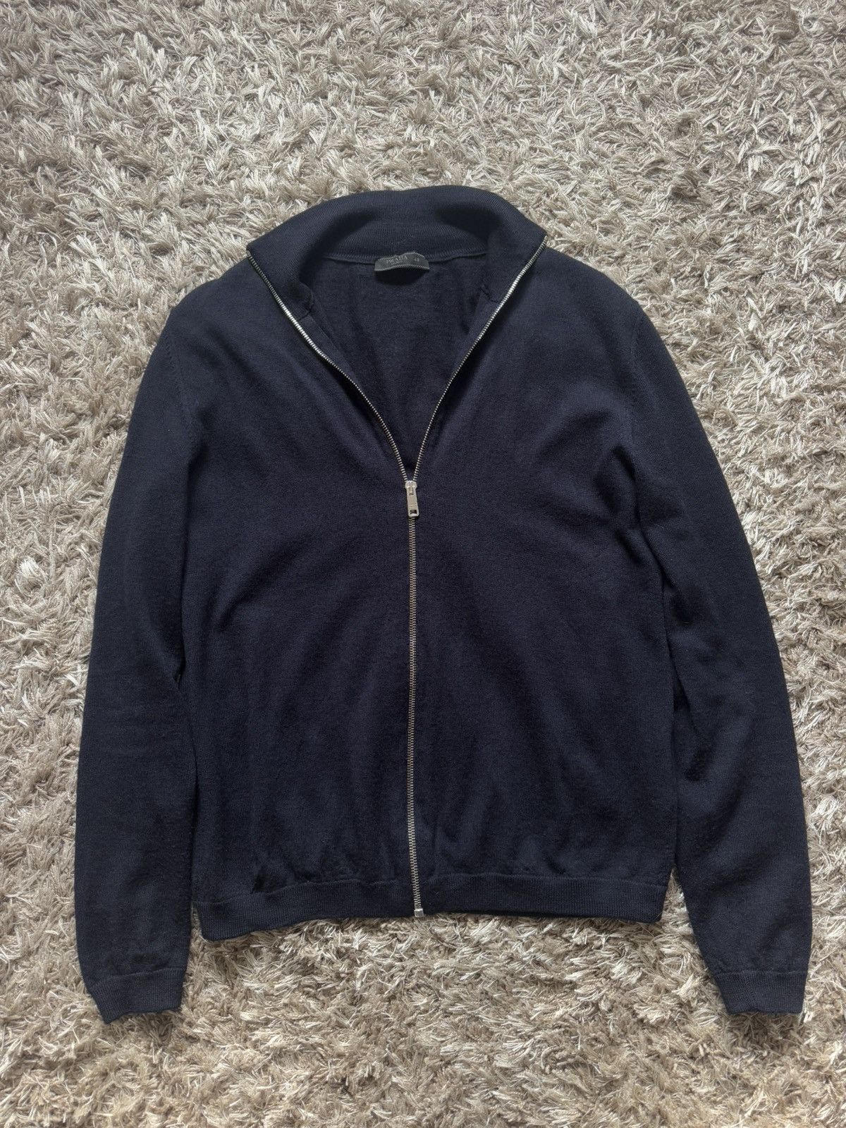 トップス 00s PRADA fur elbow patch zipup knit Prada Zip Up Sweater | Grailed