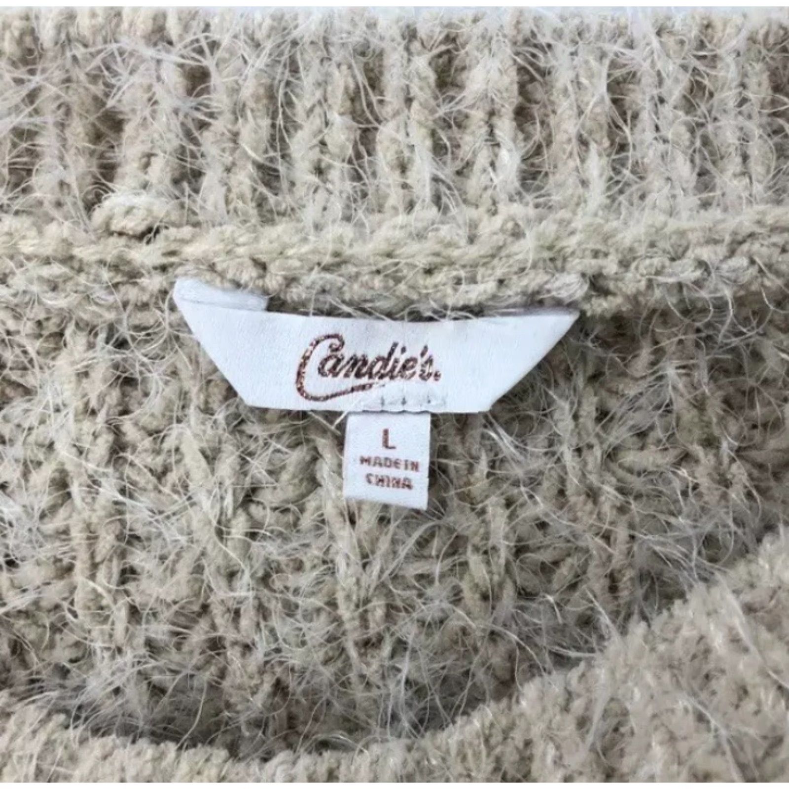 Vintage Candie’sFW Fuzzy Cropped Long Sleeve Knit Seater Pink L Womens Pullover Crew Neck Stylish Lightweight Size L / US 10 / IT 46 - 2 Thumbnail