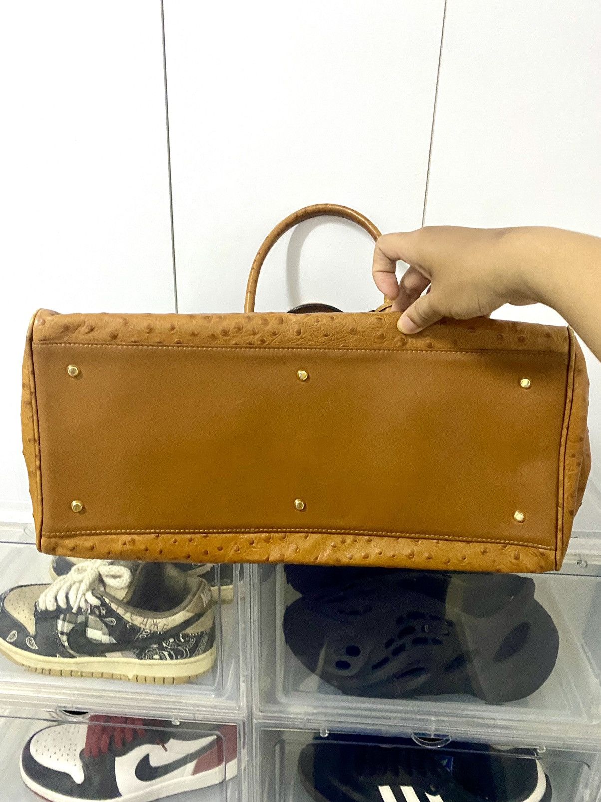 Japanese Brand Rare Ostrich patina Leather Birkin Bag Size ONE SIZE - 11 Thumbnail