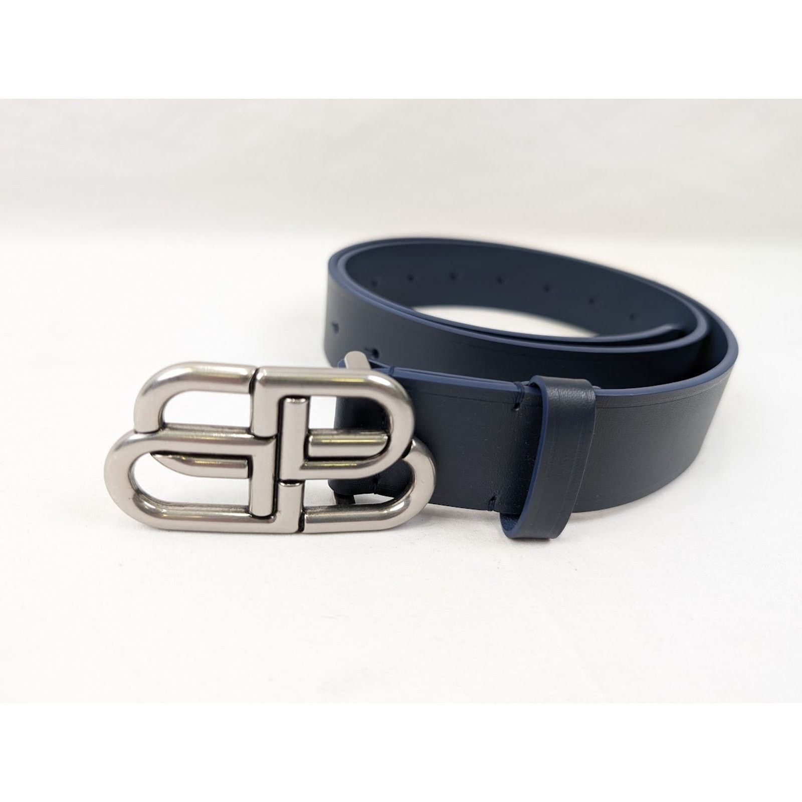 Balenciaga o1rshd1 Q:2 / Size: 85 CM / Natural Calf Large BB Belt Blue Size 34 - 3 Thumbnail
