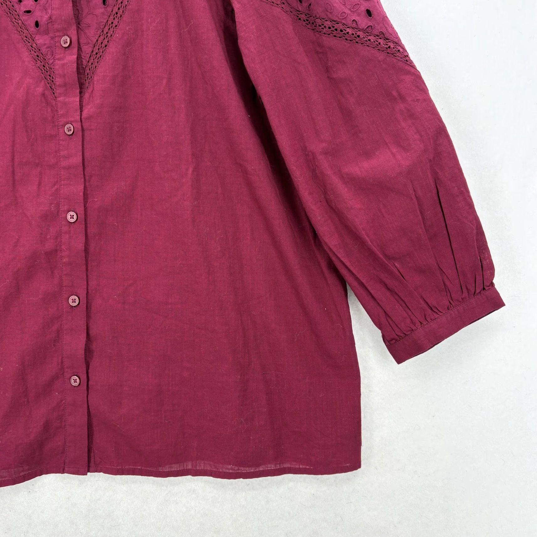 Loft LOFT Blouse Red Embroidered Button Front 3/4 Sleeve Tunic Top Womens M NWT Size M / US 6-8 / IT 42-44 - 3 Thumbnail