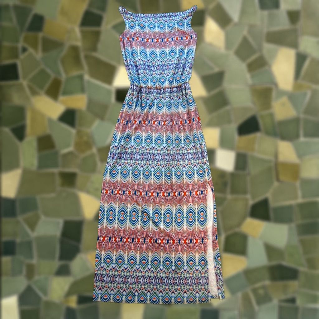 Vintage CAbi Cotton Jersey Stretch Orange Blue Green Long Maxi Slip Tank Dress XS Size XS / US 0-2 / IT 36-38 - 1 Thumbnail
