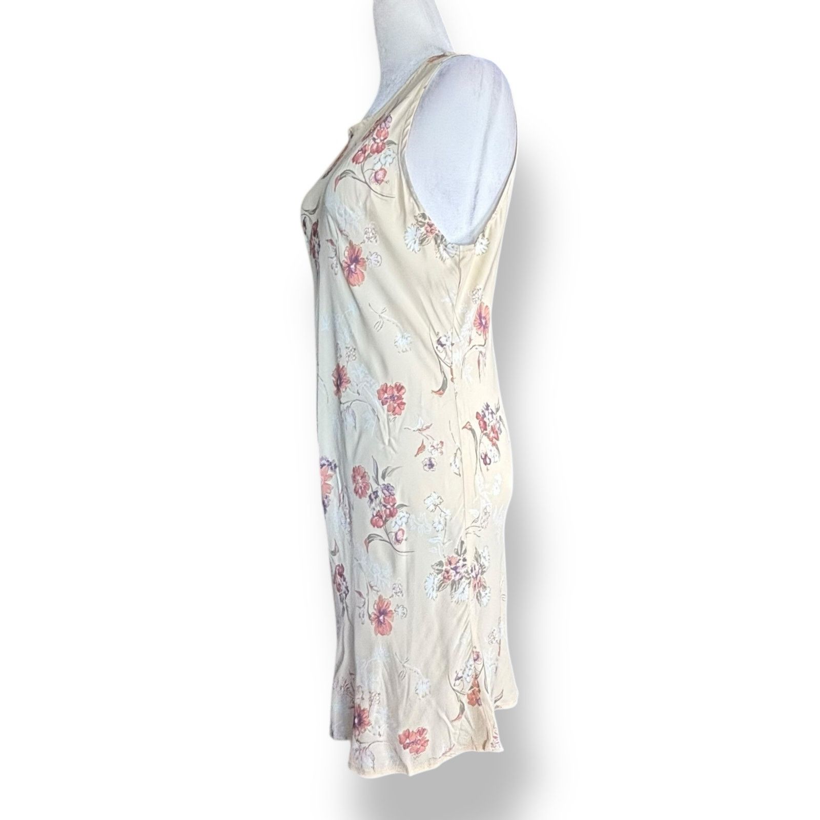 Vintage Vintage 90s Beige White Floral Sleeveless Mini Dress USA Size M / US 6-8 / IT 42-44 - 3 Thumbnail